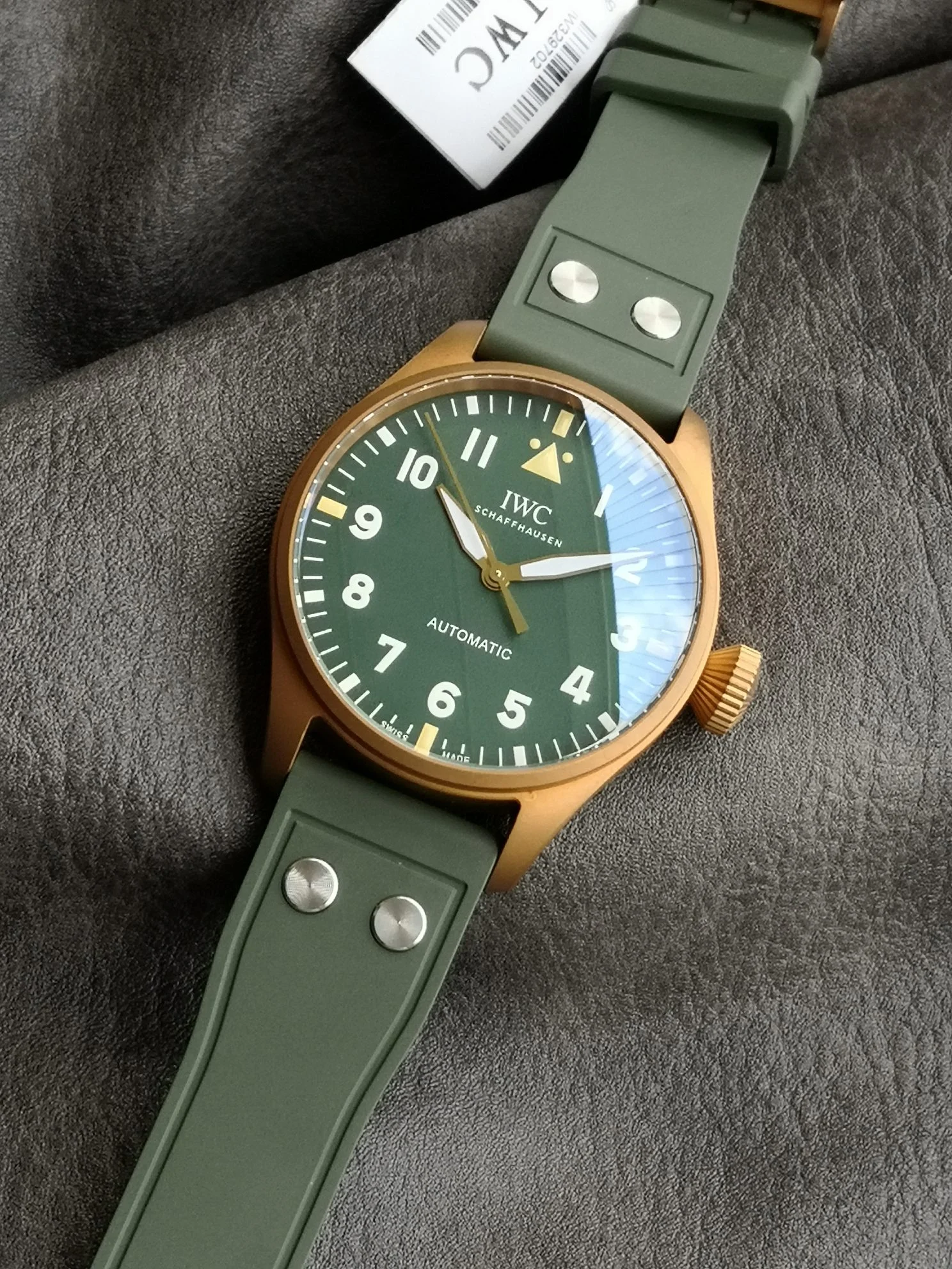 IWC Bronze Green Dial — photographed off the sweep