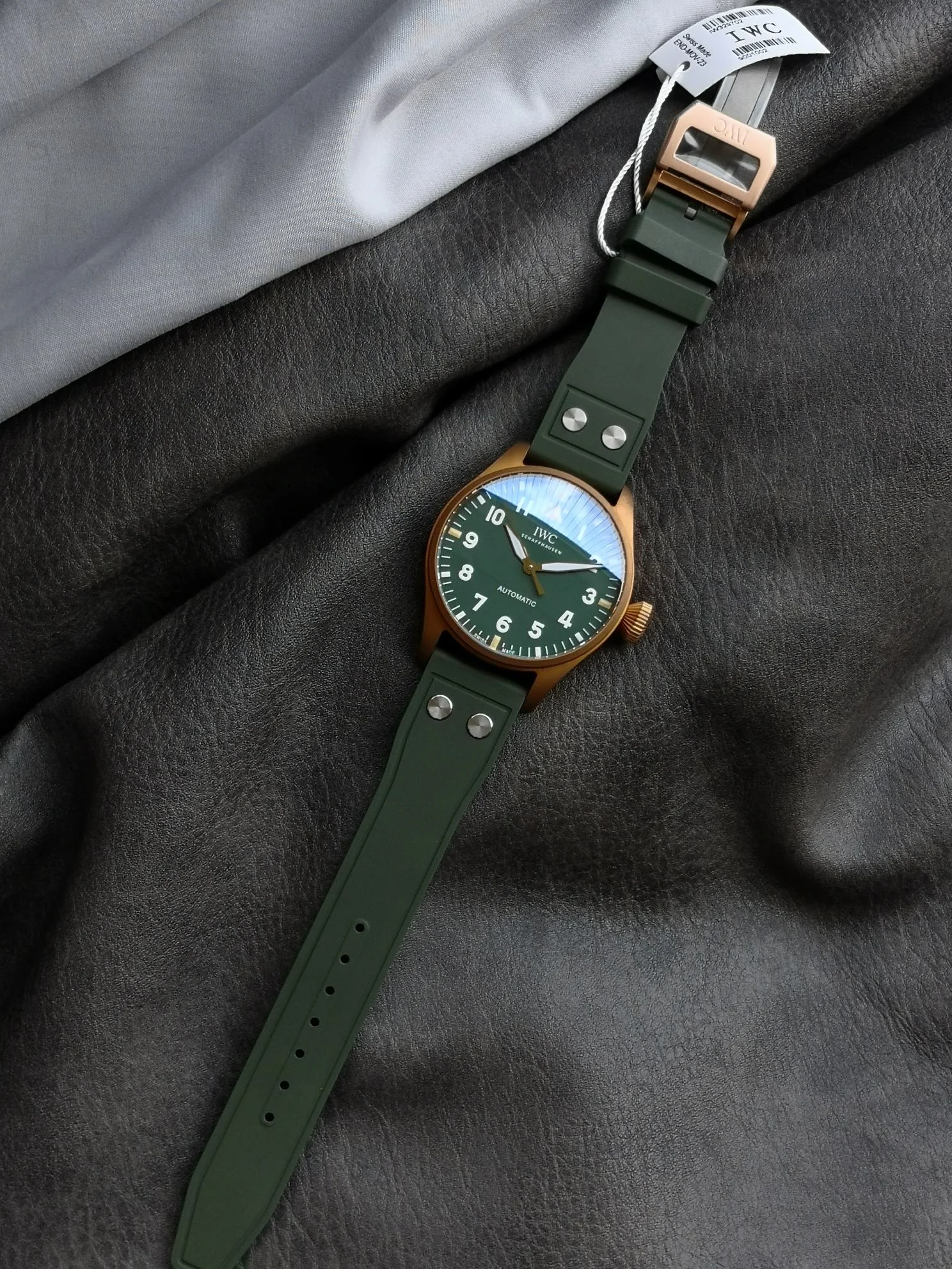 IWC Bronze Green Dial — photographed off the sweep