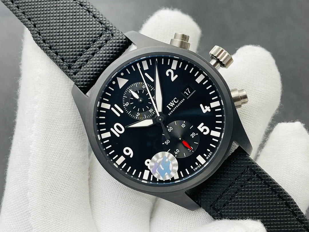 IWC Ceramic Blue Dial 44.5mm — photographed off the sweep