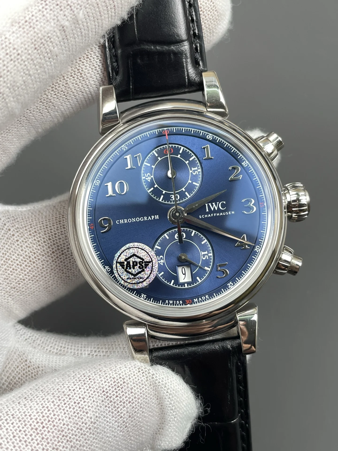IWC Da Vinci Blue Dial — photographed off the sweep