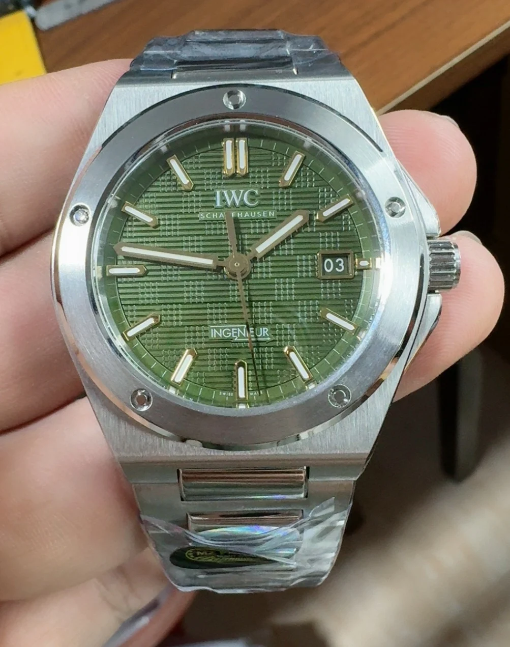 IWC Ingenieur Green Dial — photographed off the sweep