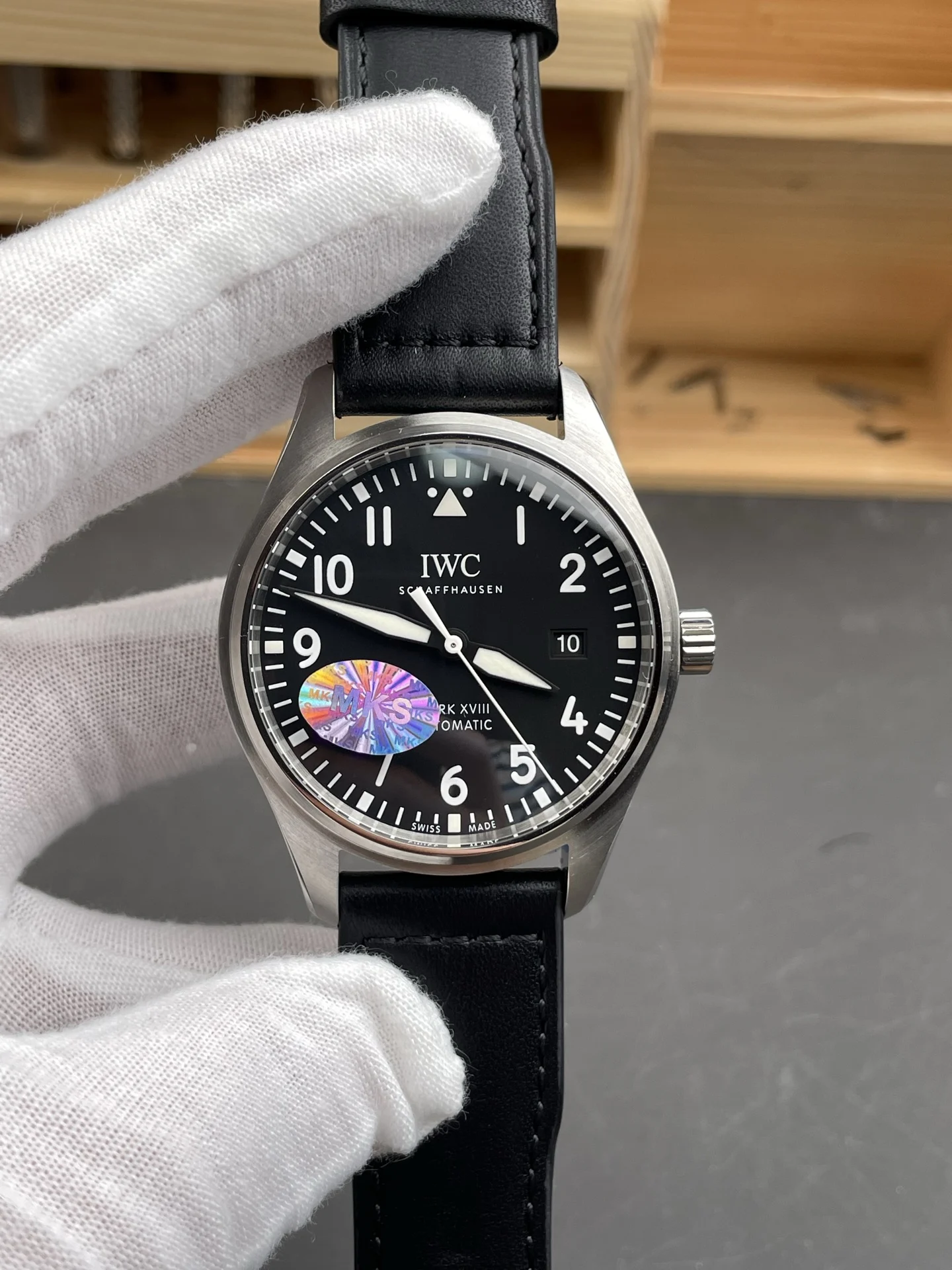 IWC Pilot Black Dial 40mm — photographed off the sweep