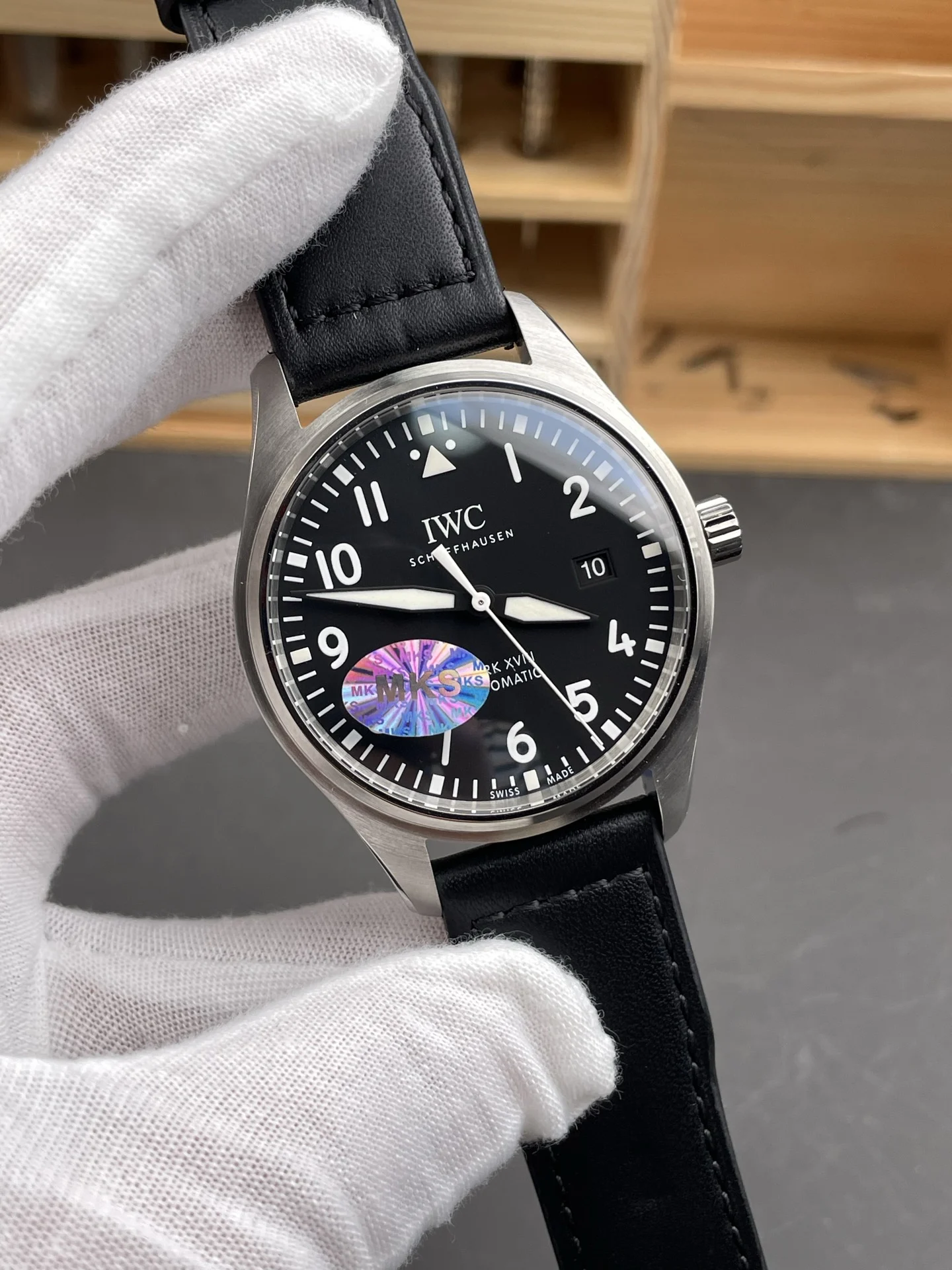 IWC Pilot Black Dial 40mm — photographed off the sweep