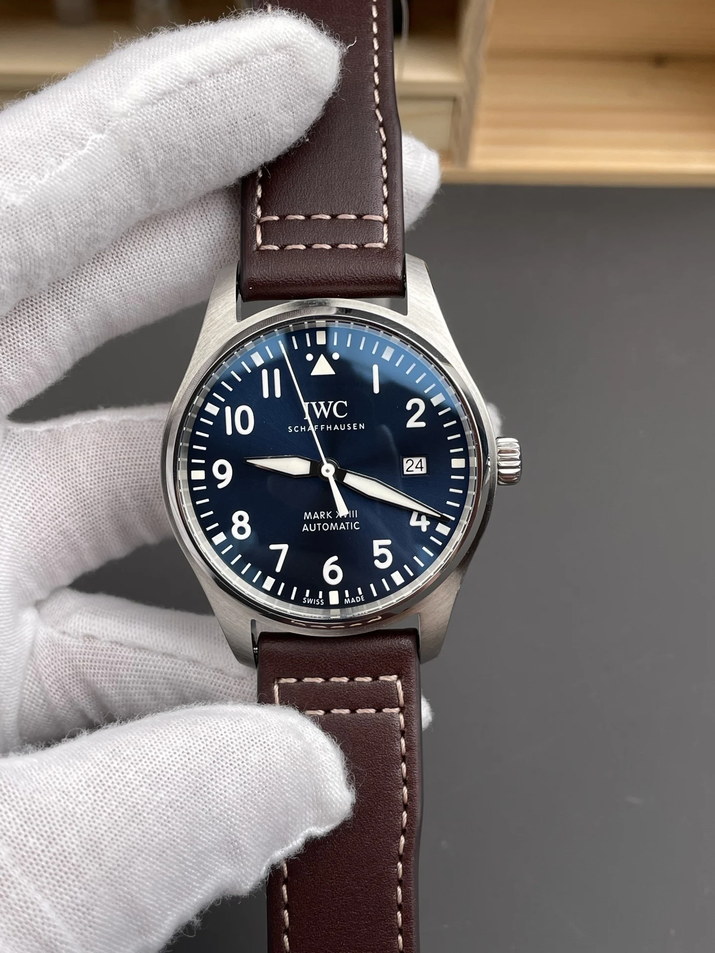 IWC Pilot Blue Dial 40mm — photographed off the sweep