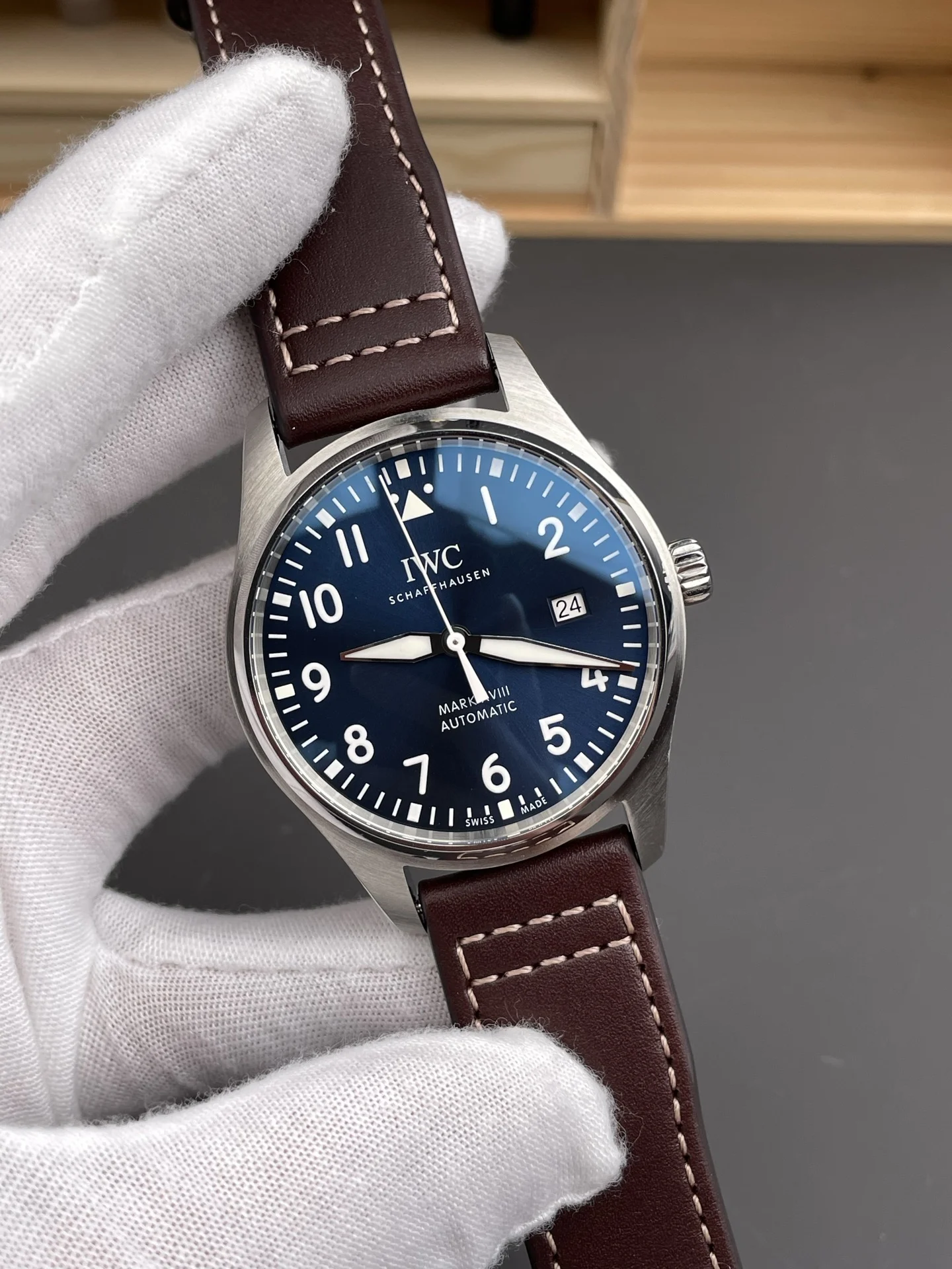 IWC Pilot Blue Dial 40mm — photographed off the sweep