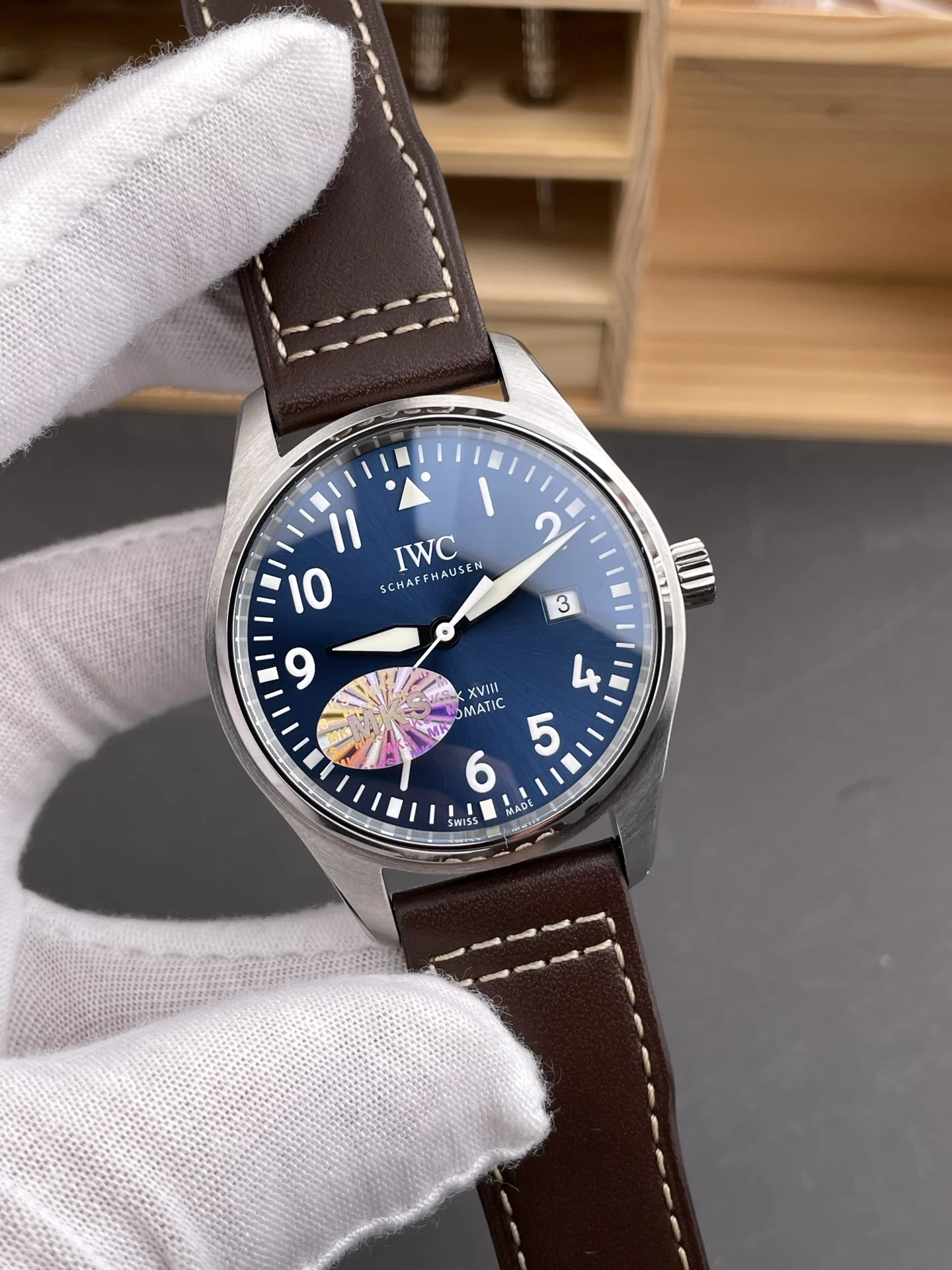 IWC Pilot Blue Dial 40mm — photographed off the sweep