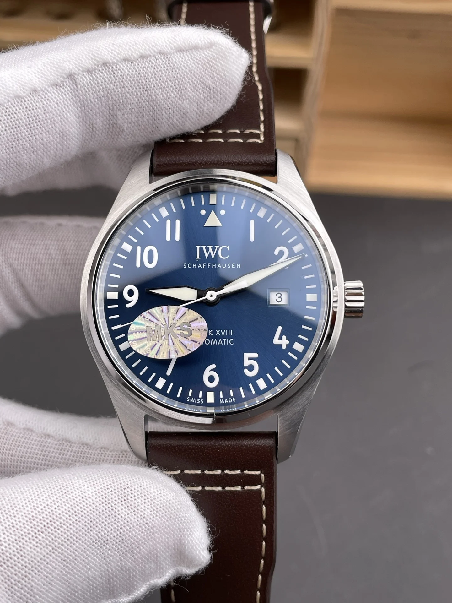 IWC Pilot Blue Dial 40mm — photographed off the sweep
