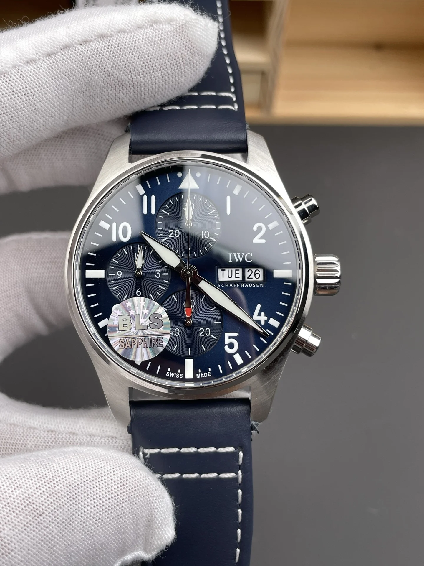 IWC Pilot Blue Dial 41mm — photographed off the sweep