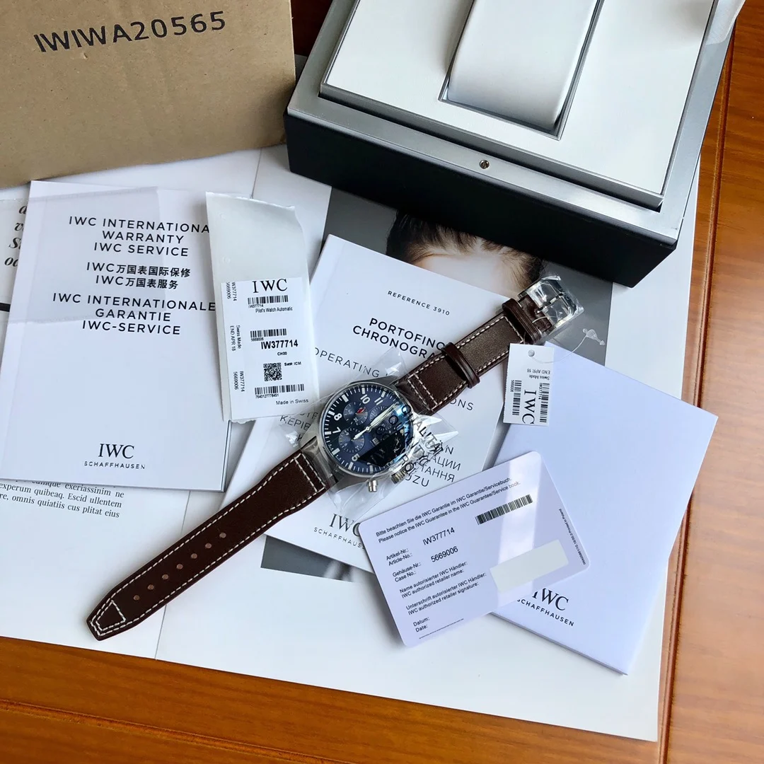 IWC Pilot Blue Dial IW377714 43mm — photographed off the sweep