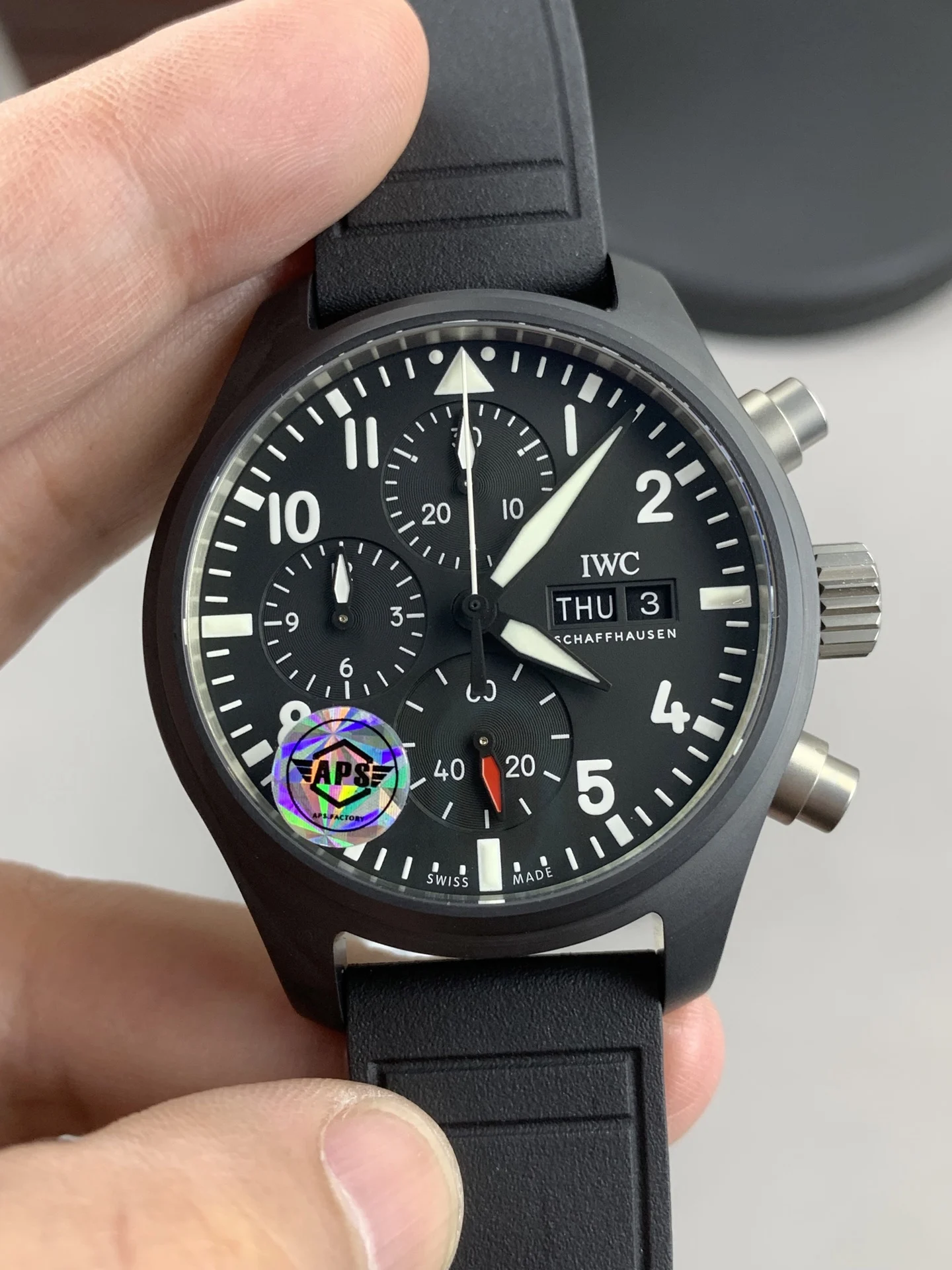 IWC Pilot Ceramic Black Dial — photographed off the sweep