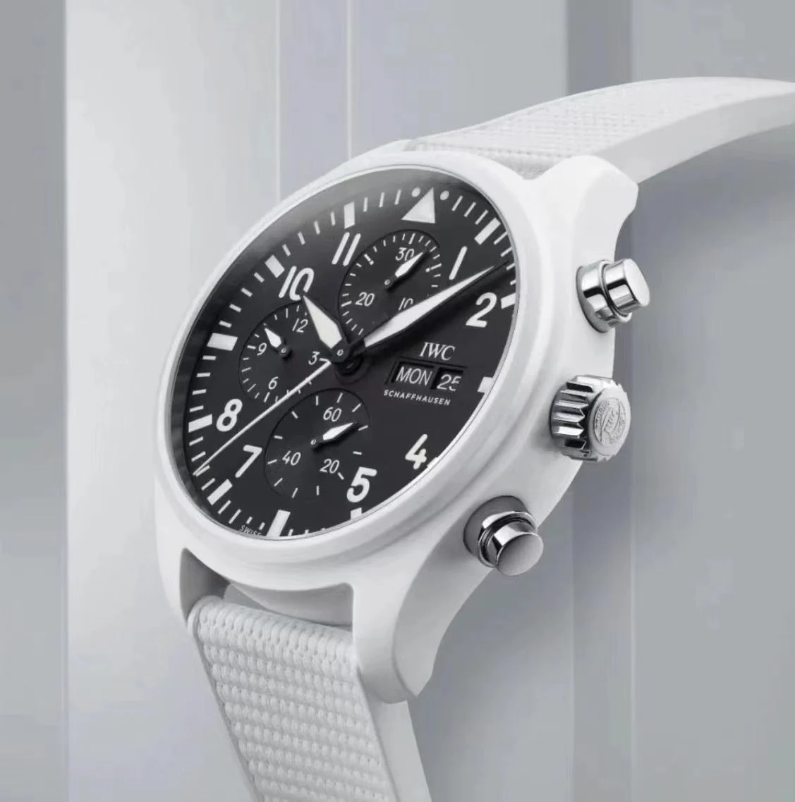 IWC Pilot Ceramic Blue Dial 44.5mm — photographed off the sweep