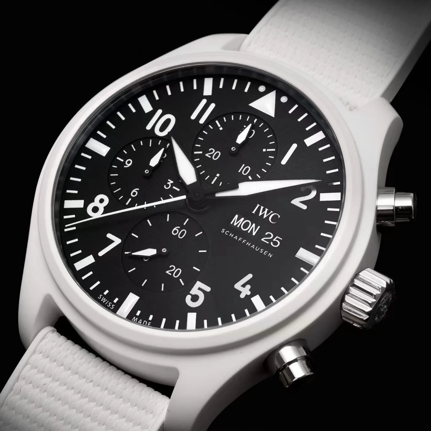 IWC Pilot Ceramic Blue Dial 44.5mm — photographed off the sweep