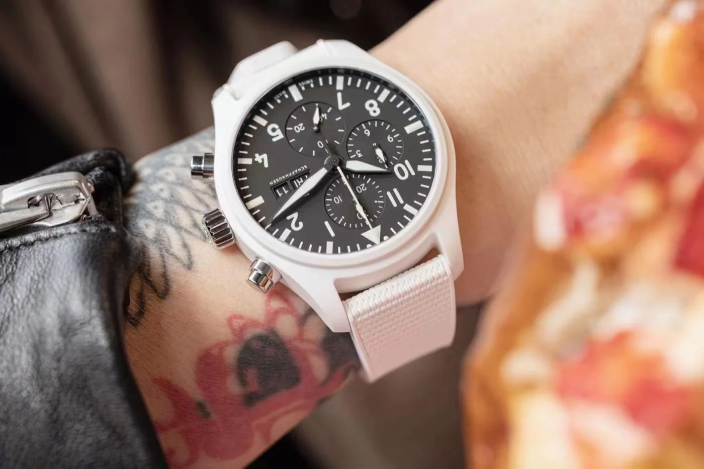 IWC Pilot Ceramic Blue Dial 44.5mm — photographed off the sweep