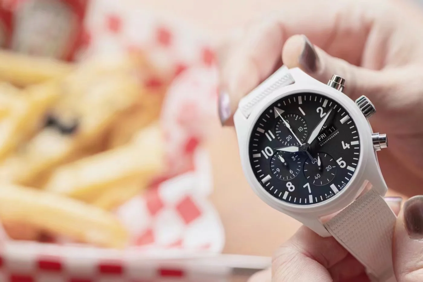 IWC Pilot Ceramic Blue Dial 44.5mm — photographed off the sweep