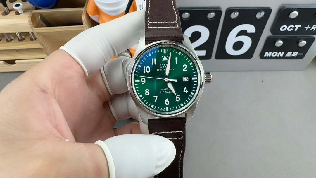 IWC Pilot Green Dial — photographed off the sweep