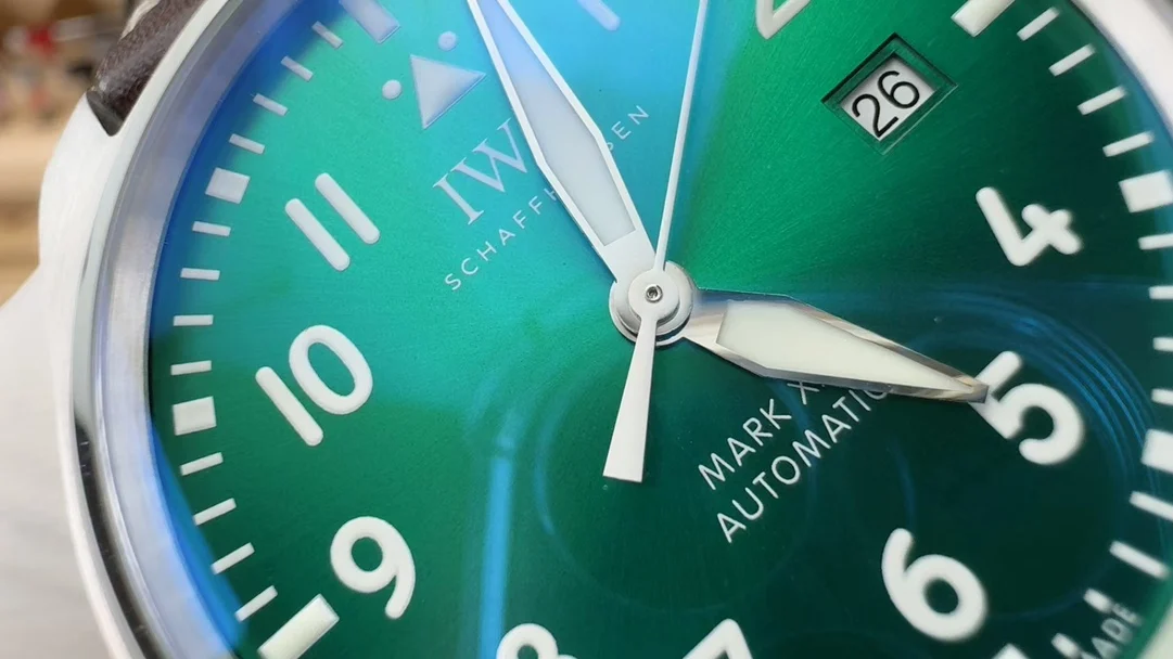 IWC Pilot Green Dial — photographed off the sweep