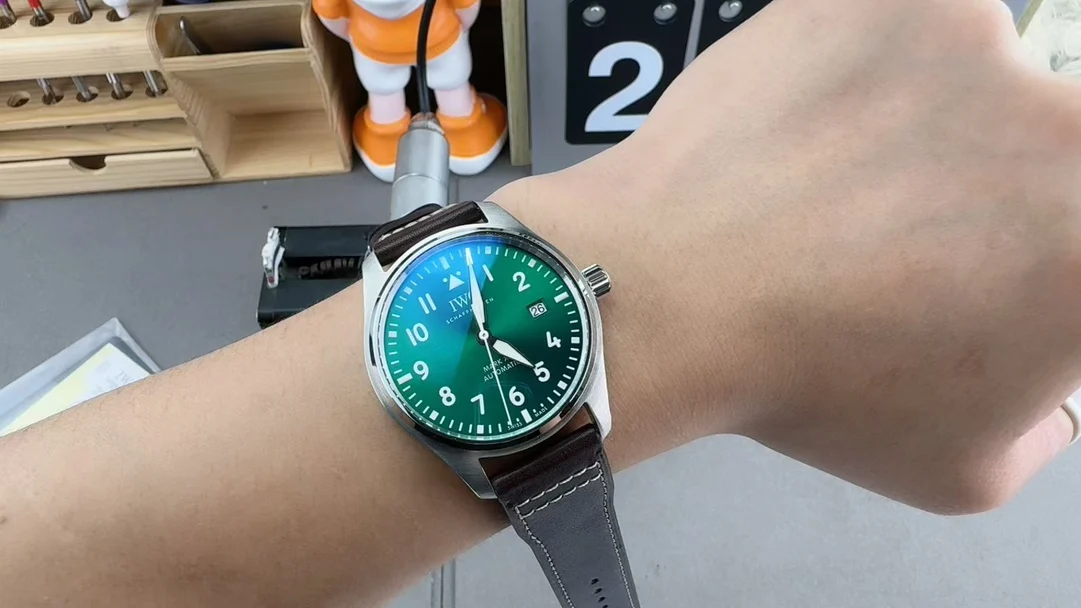 IWC Pilot Green Dial — photographed off the sweep