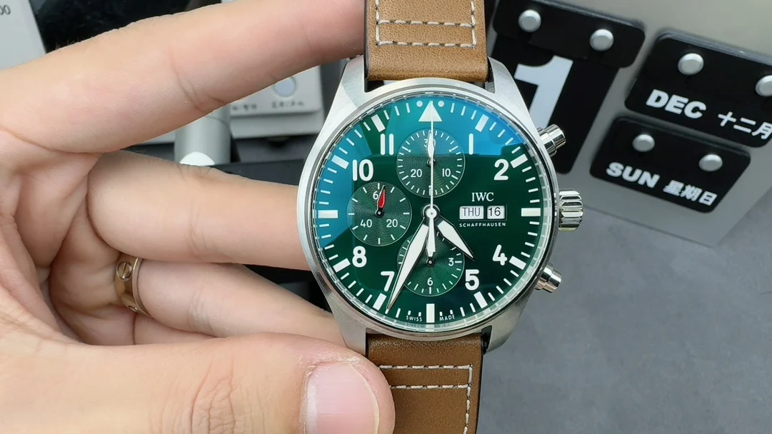 IWC Pilot Green Dial — photographed off the sweep