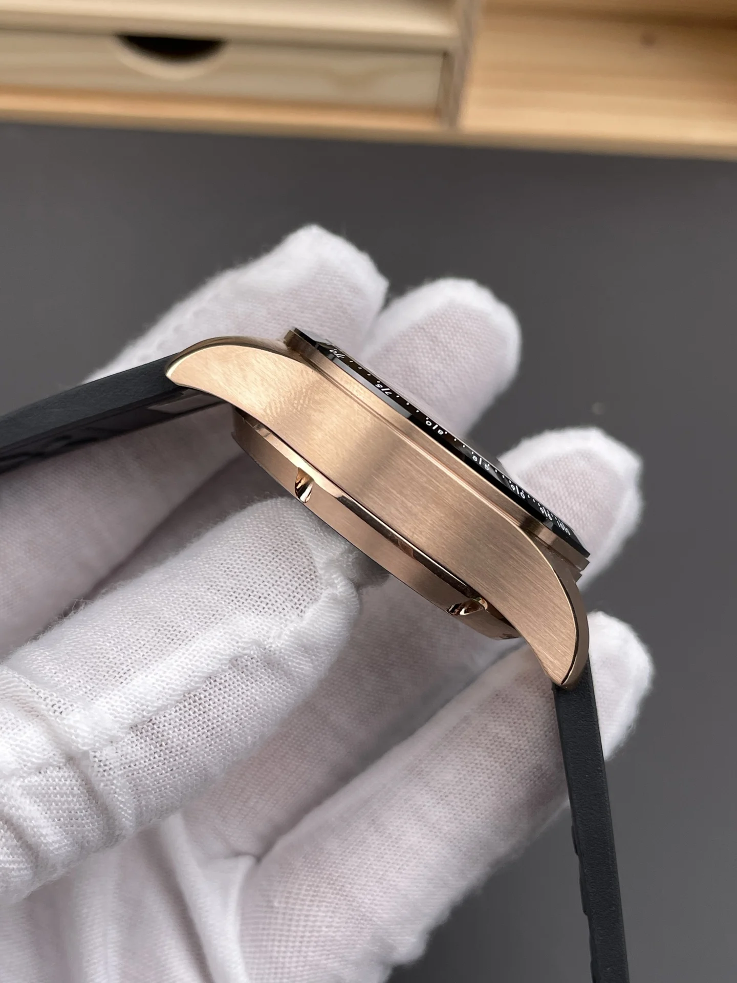 IWC Pilot Rose Gold Black Dial 41mm — photographed off the sweep