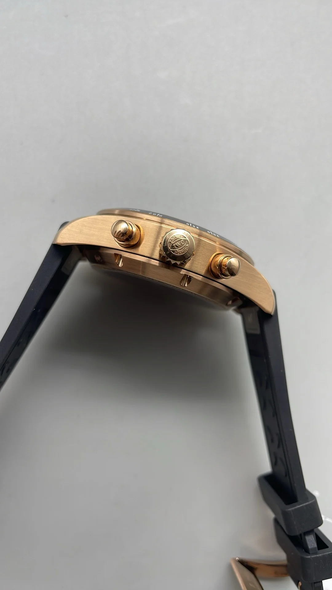 IWC Pilot Rose Gold Black Dial — photographed off the sweep