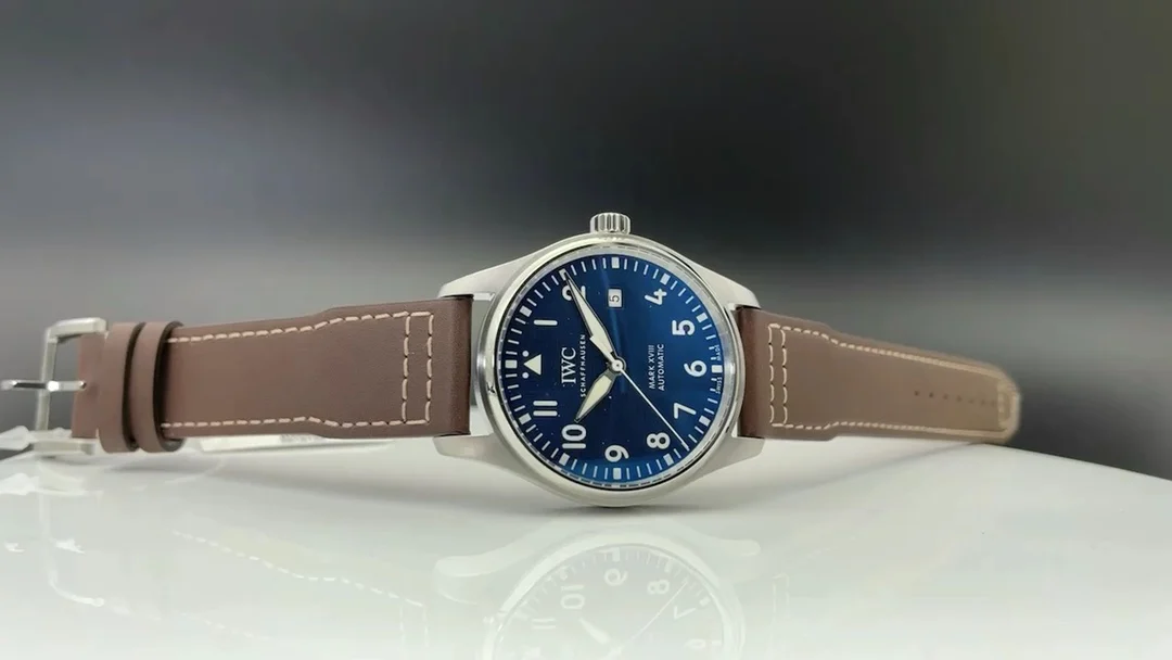 IWC Pilot Steel Blue Dial 40mm — photographed off the sweep