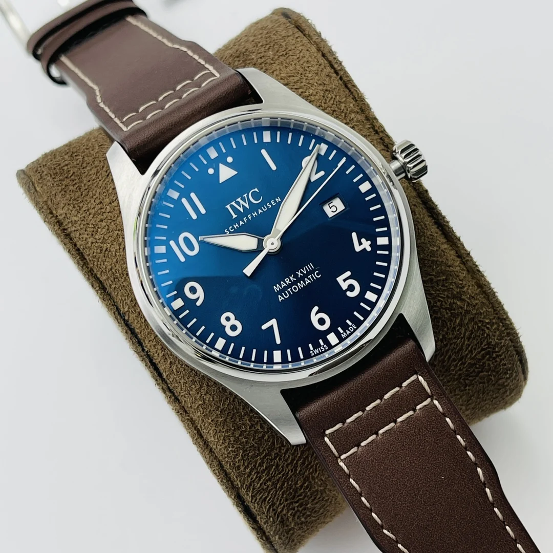 IWC Pilot Steel Blue Dial 40mm — photographed off the sweep
