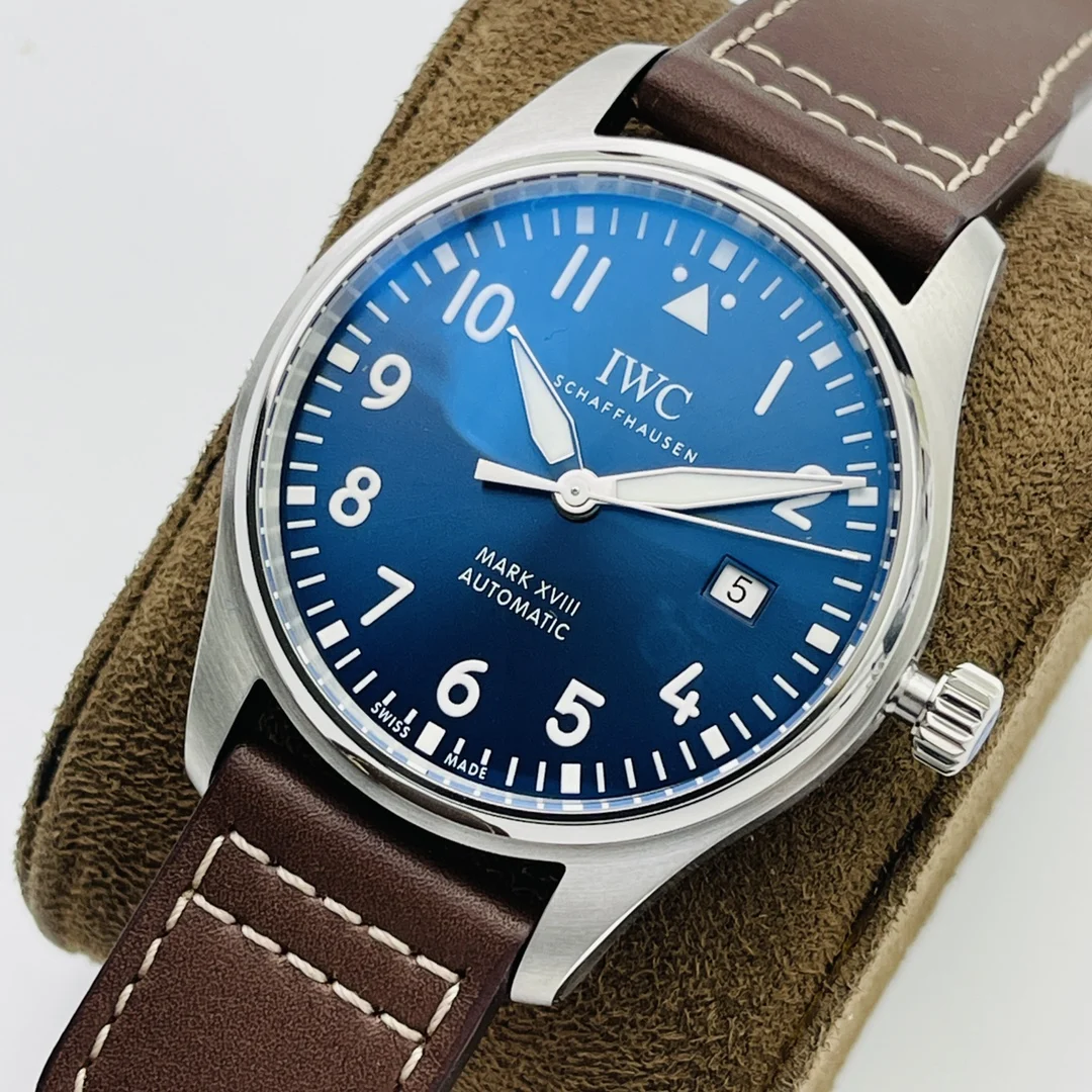 IWC Pilot Steel Blue Dial 40mm — photographed off the sweep