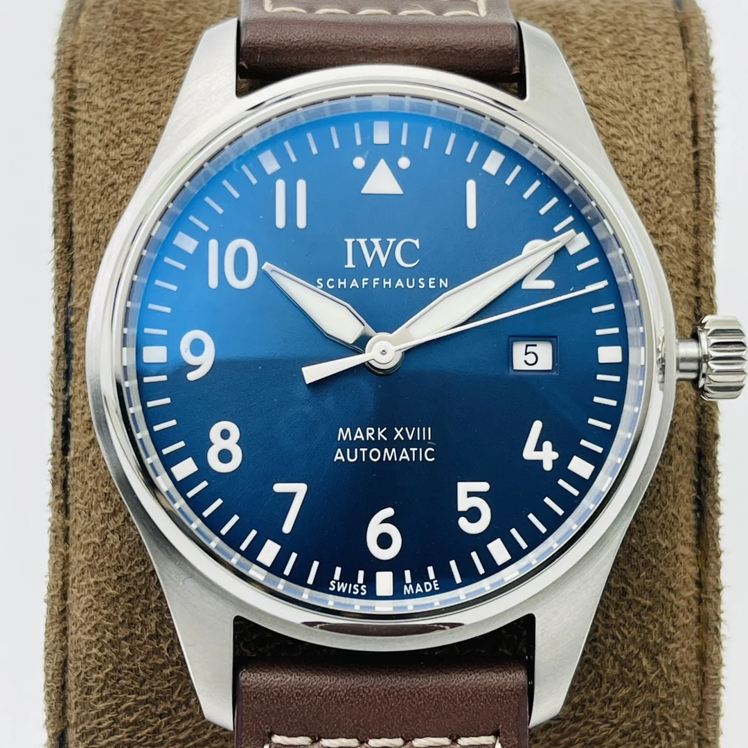 IWC Pilot Steel Blue Dial 40mm — photographed off the sweep