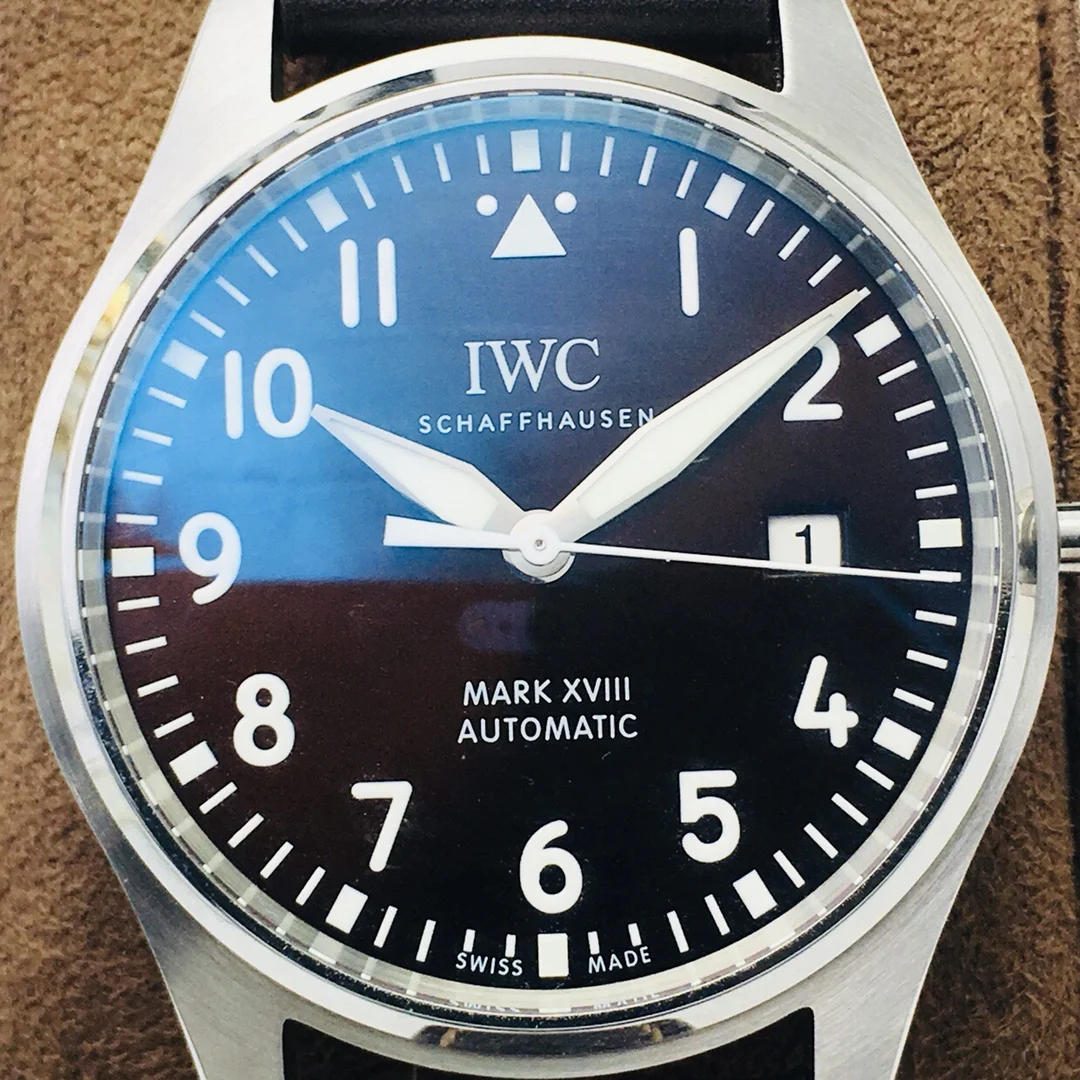IWC Pilot Steel Blue Dial 40mm — photographed off the sweep