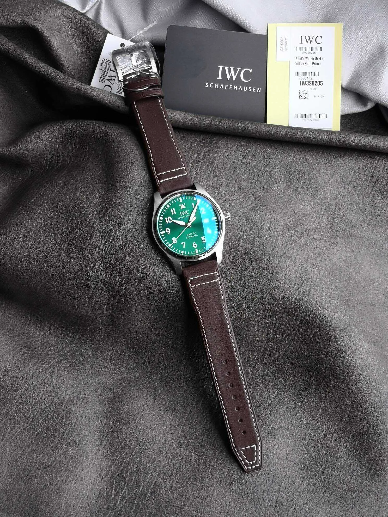 IWC Pilot Steel Green Dial — photographed off the sweep
