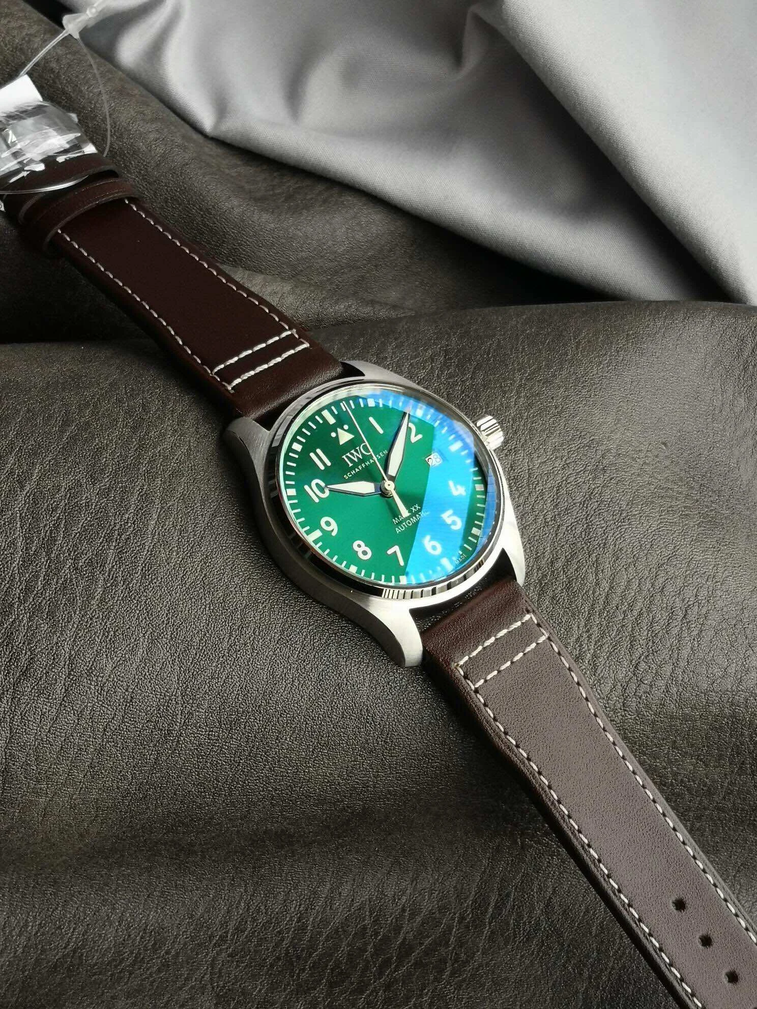 IWC Pilot Steel Green Dial — photographed off the sweep