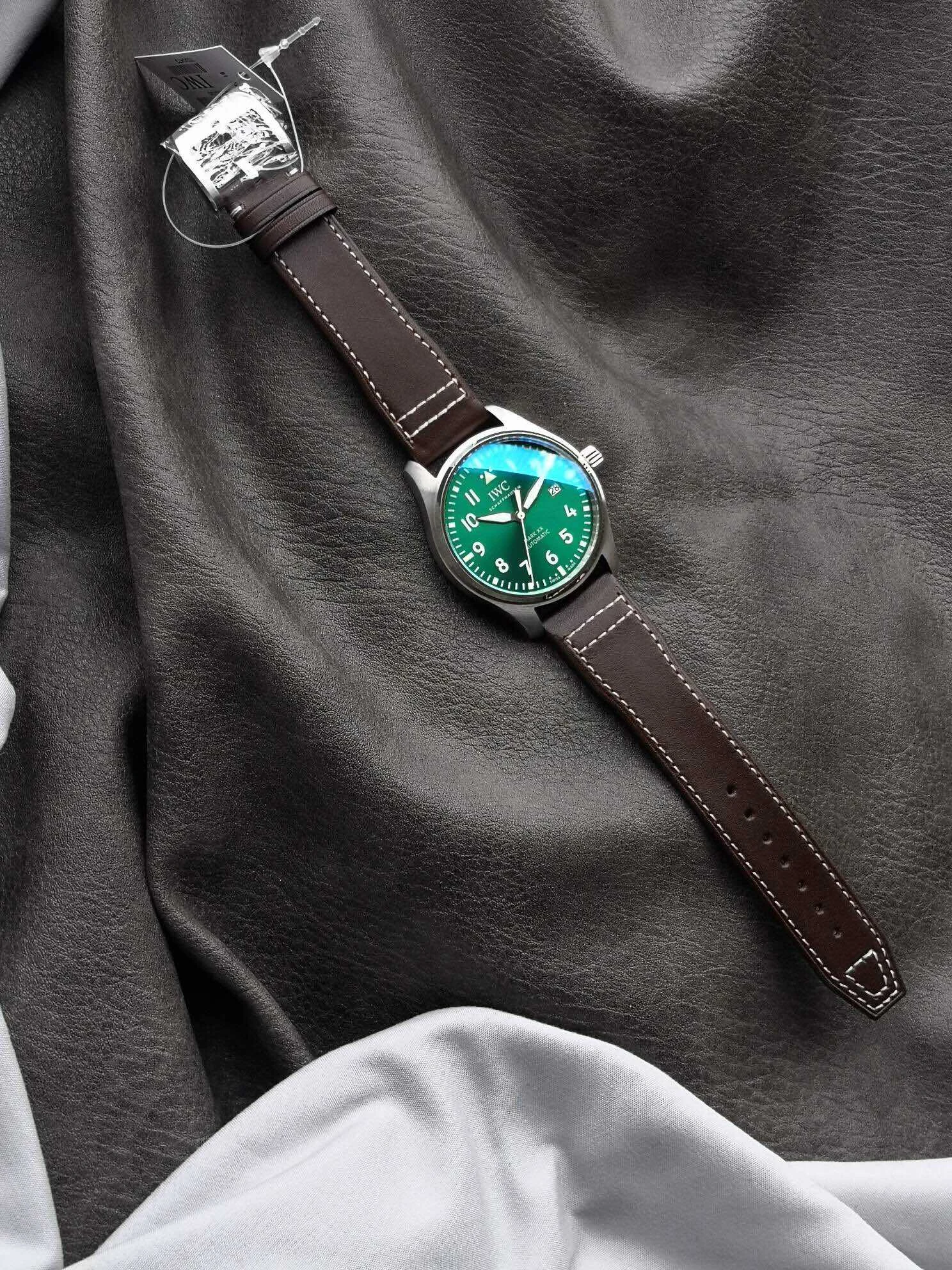 IWC Pilot Steel Green Dial — photographed off the sweep