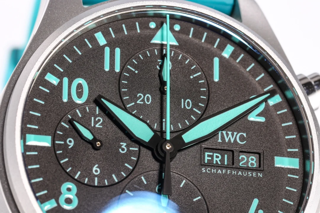 IWC Pilot Titanium Green Dial IW388108 — photographed off the sweep