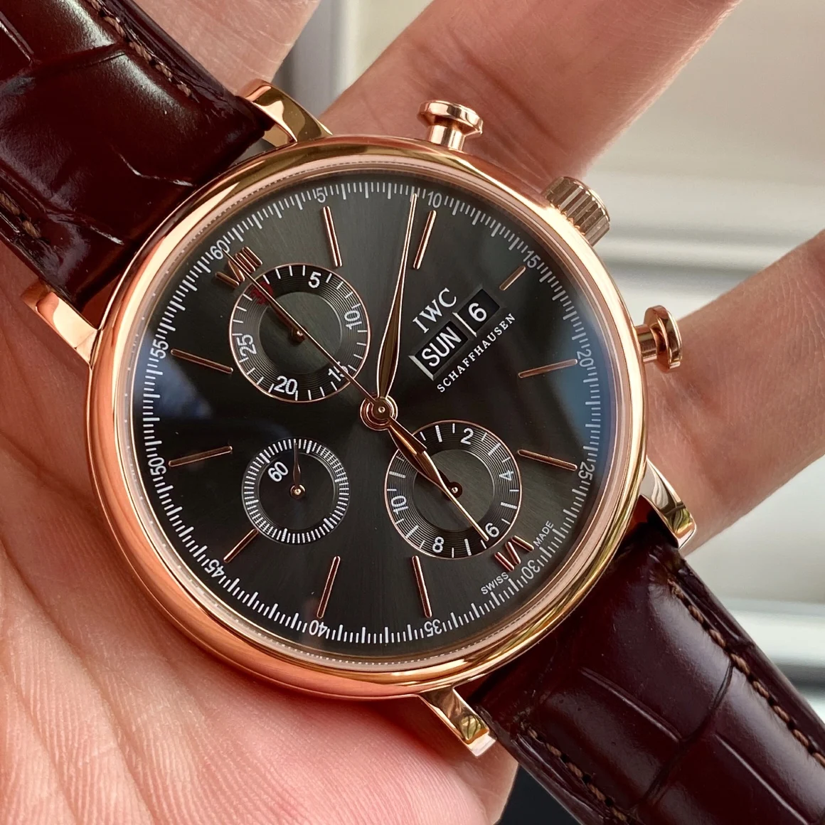 IWC Portofino Black Dial 42mm — photographed off the sweep