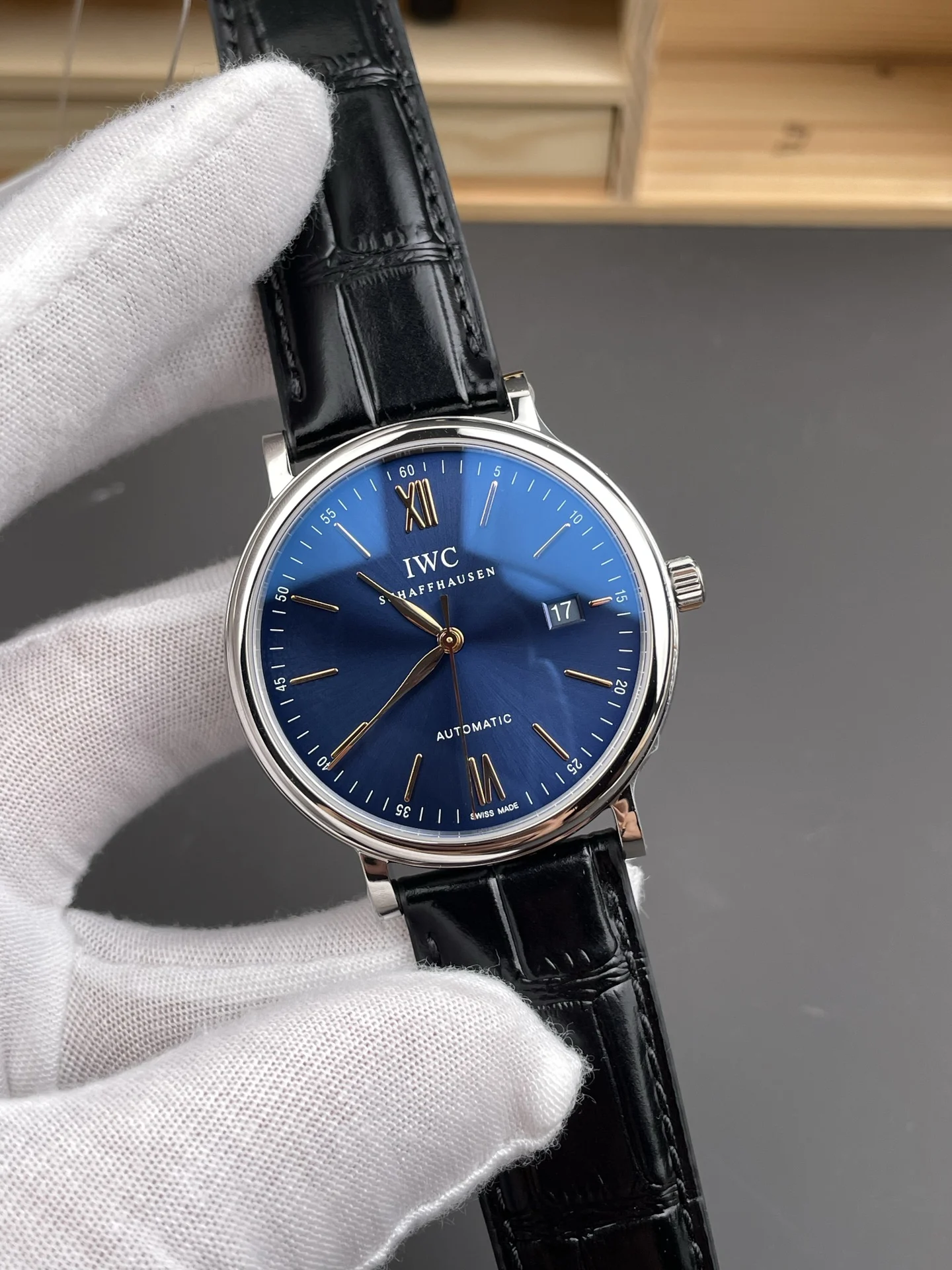 IWC Portofino Blue Dial 40mm — photographed off the sweep