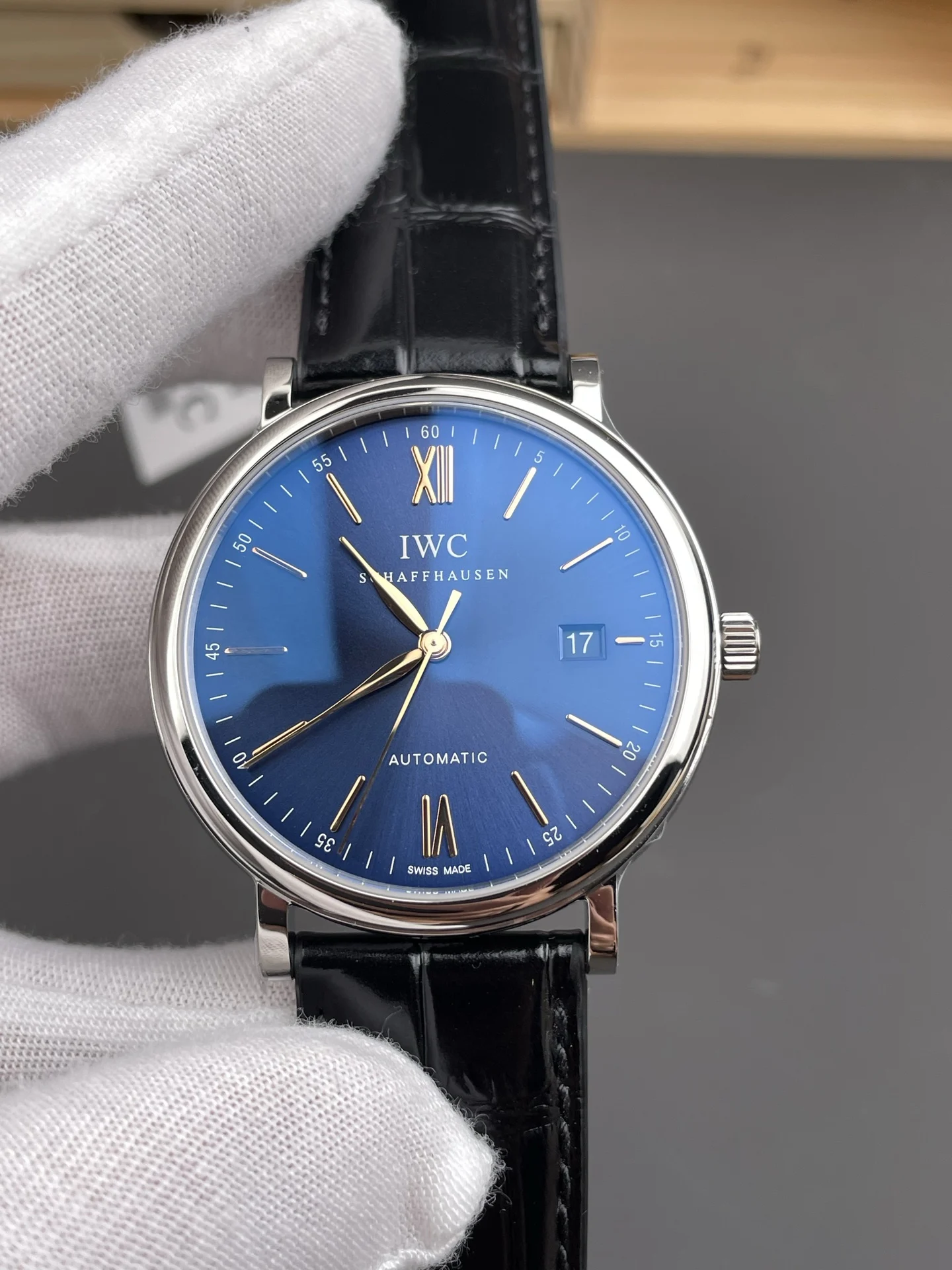 IWC Portofino Blue Dial 40mm — photographed off the sweep