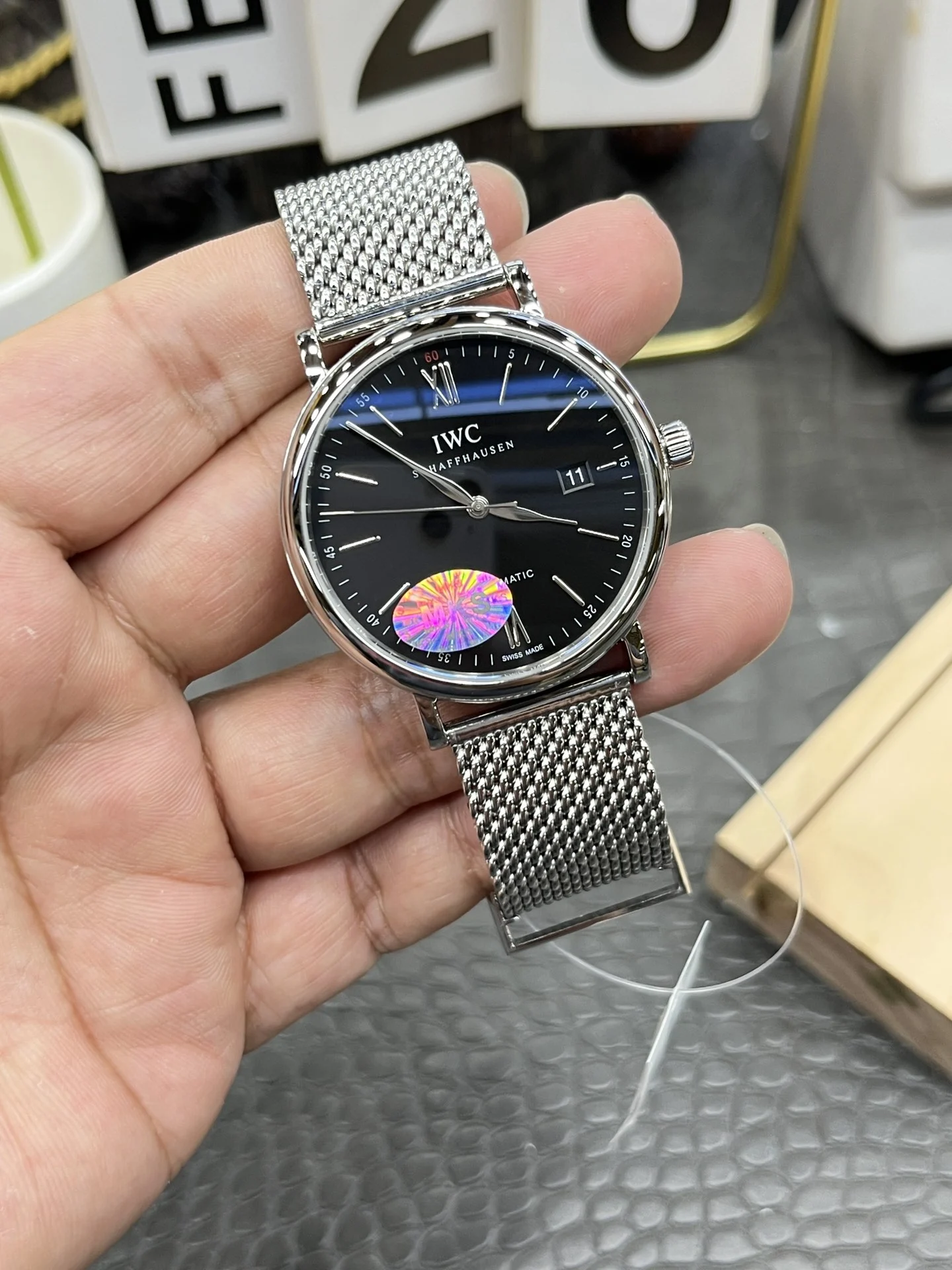 IWC Portofino Steel Black Dial 39.5mm — photographed off the sweep