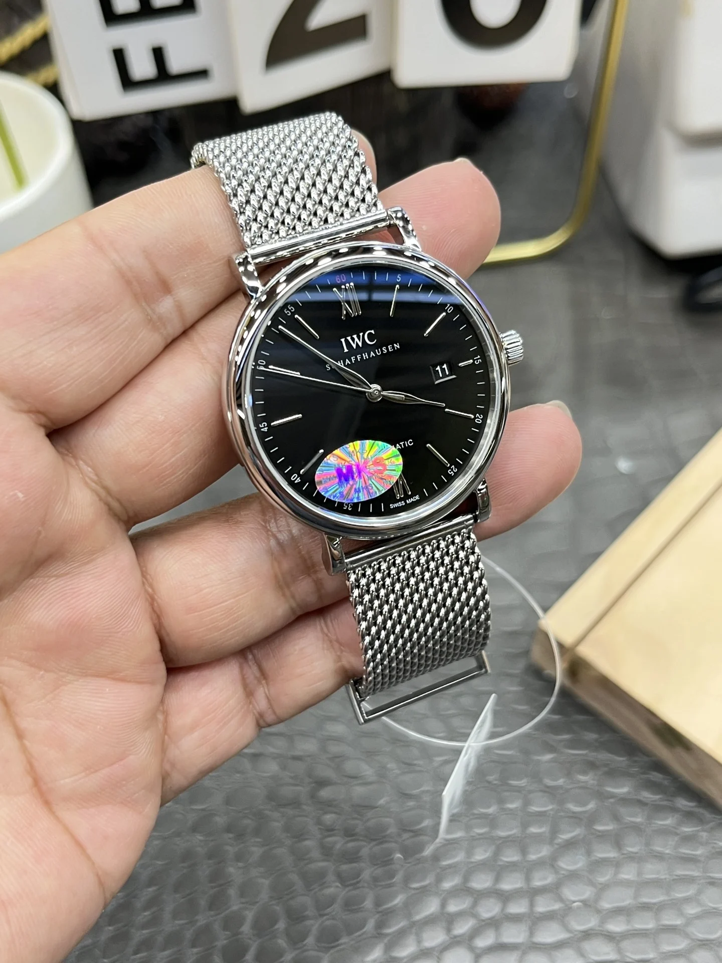 IWC Portofino Steel Black Dial 39.5mm — photographed off the sweep