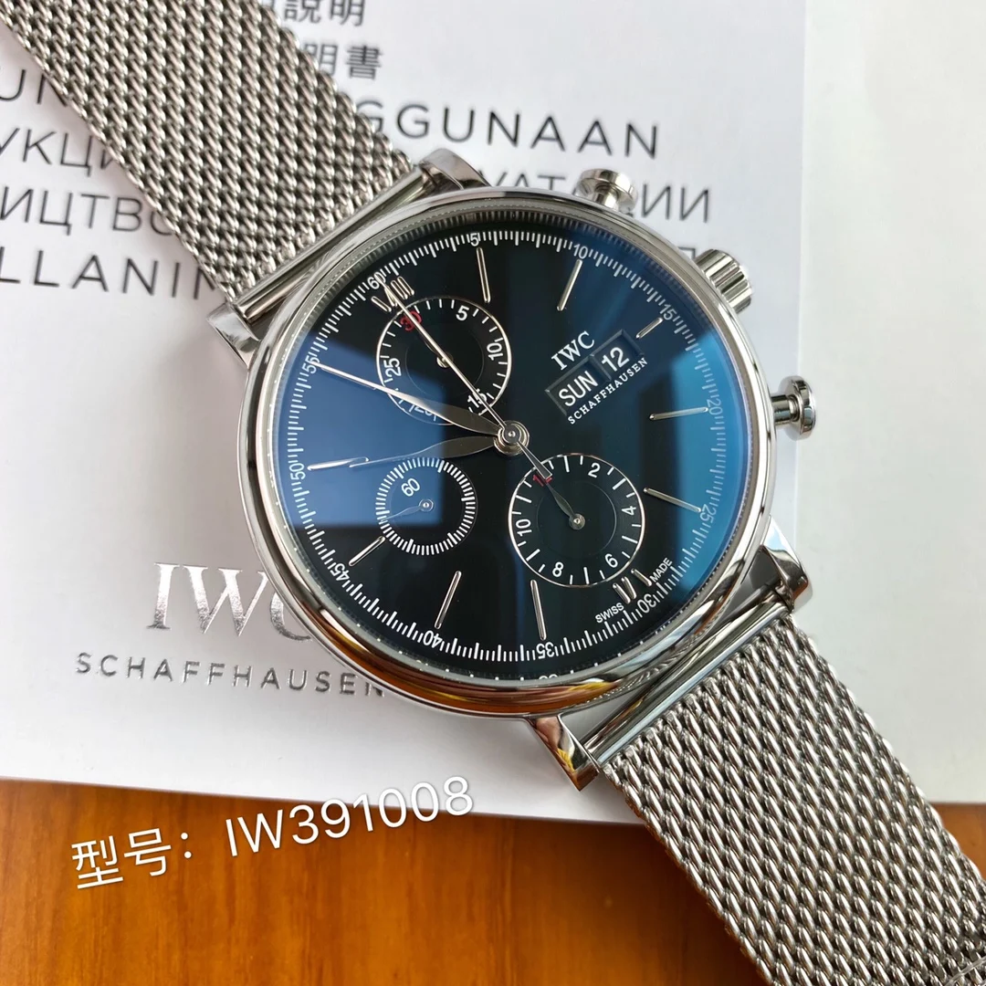 IWC Portofino Steel Black Dial 42mm — photographed off the sweep