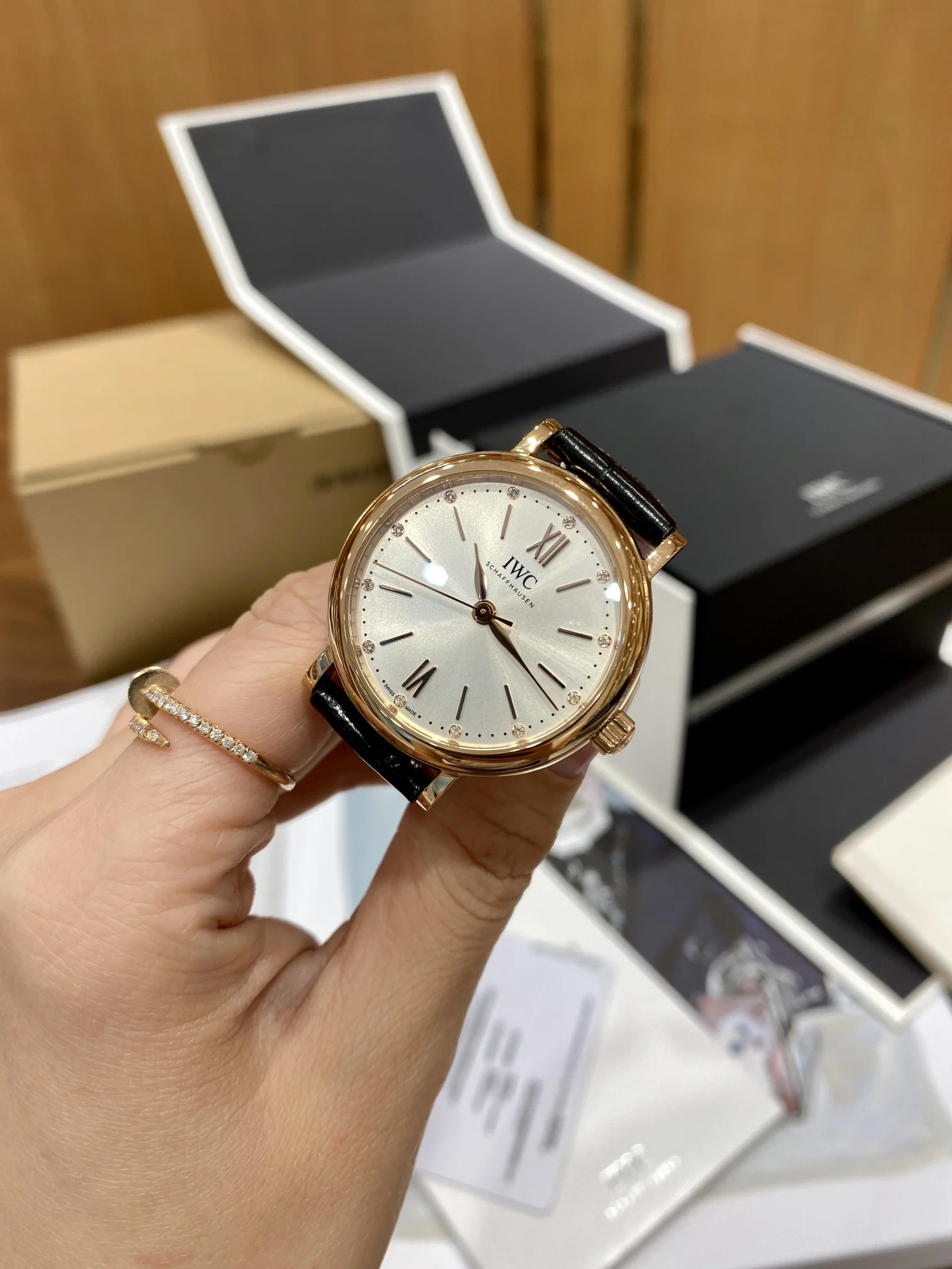 IWC Portofino Steel Diamond-Set 34mm — photographed off the sweep
