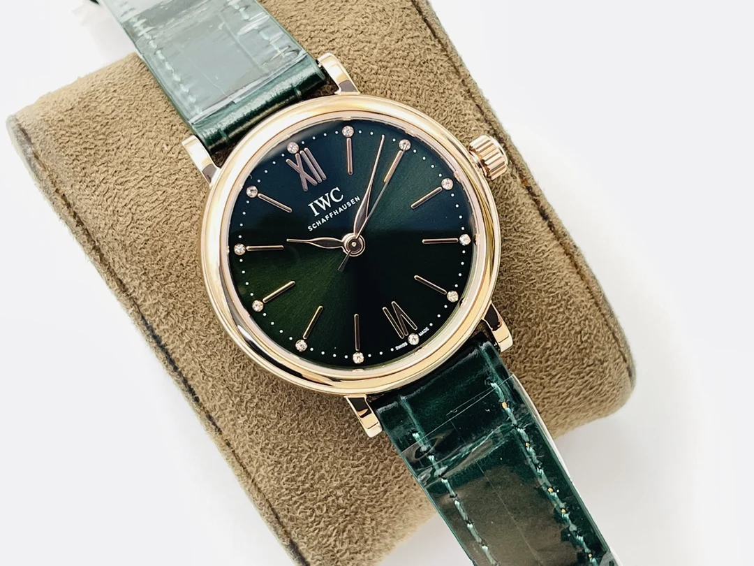 IWC Portofino Steel Green Dial — photographed off the sweep