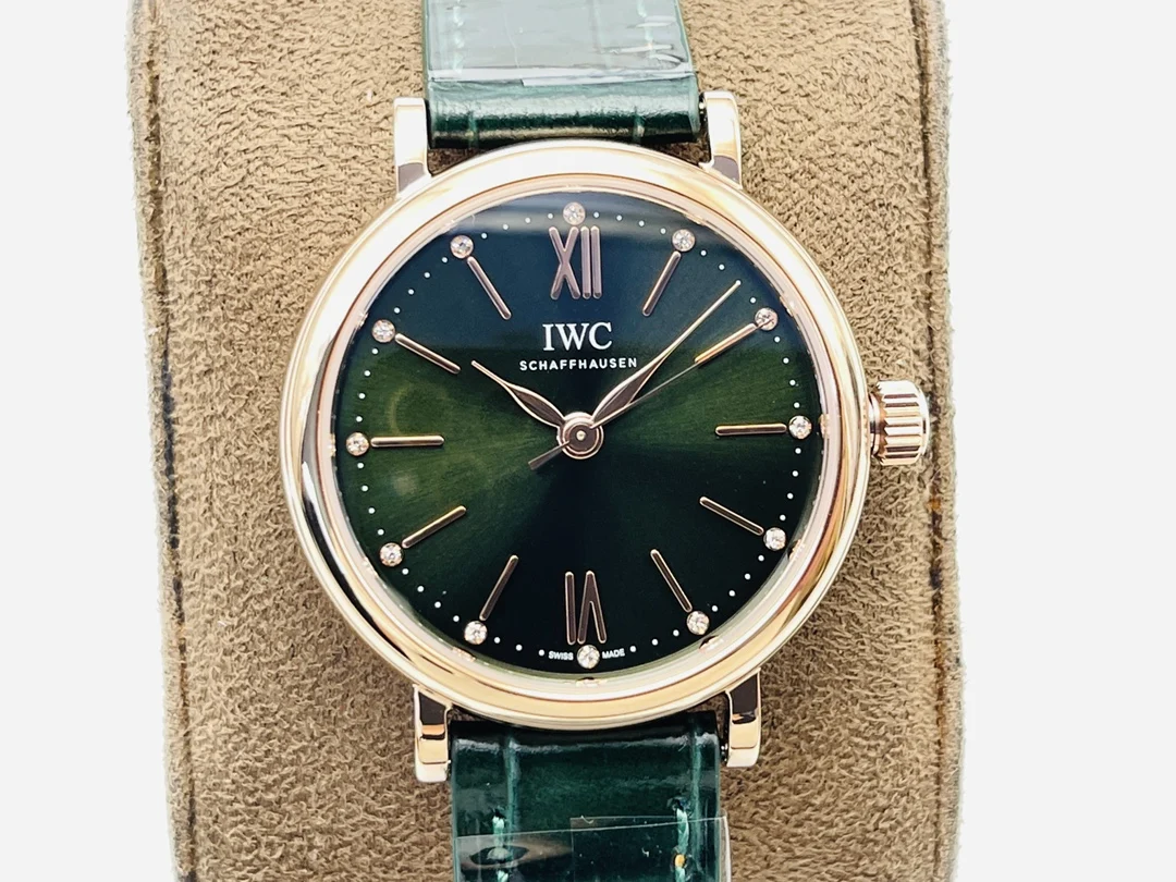 IWC Portofino Steel Green Dial — photographed off the sweep