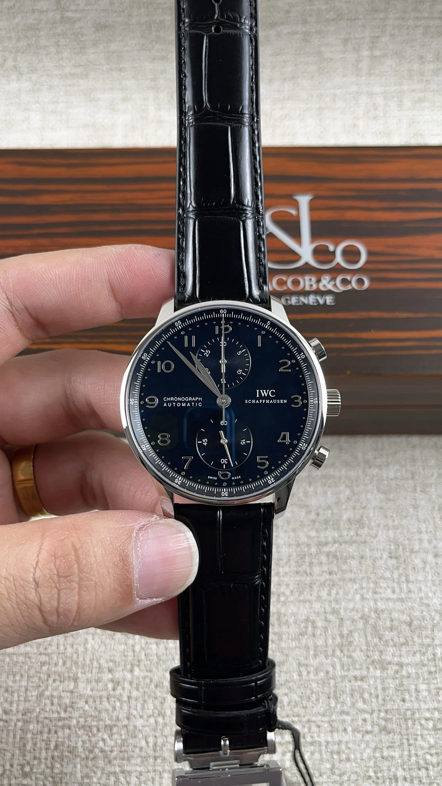IWC Portugieser Black Dial — photographed off the sweep