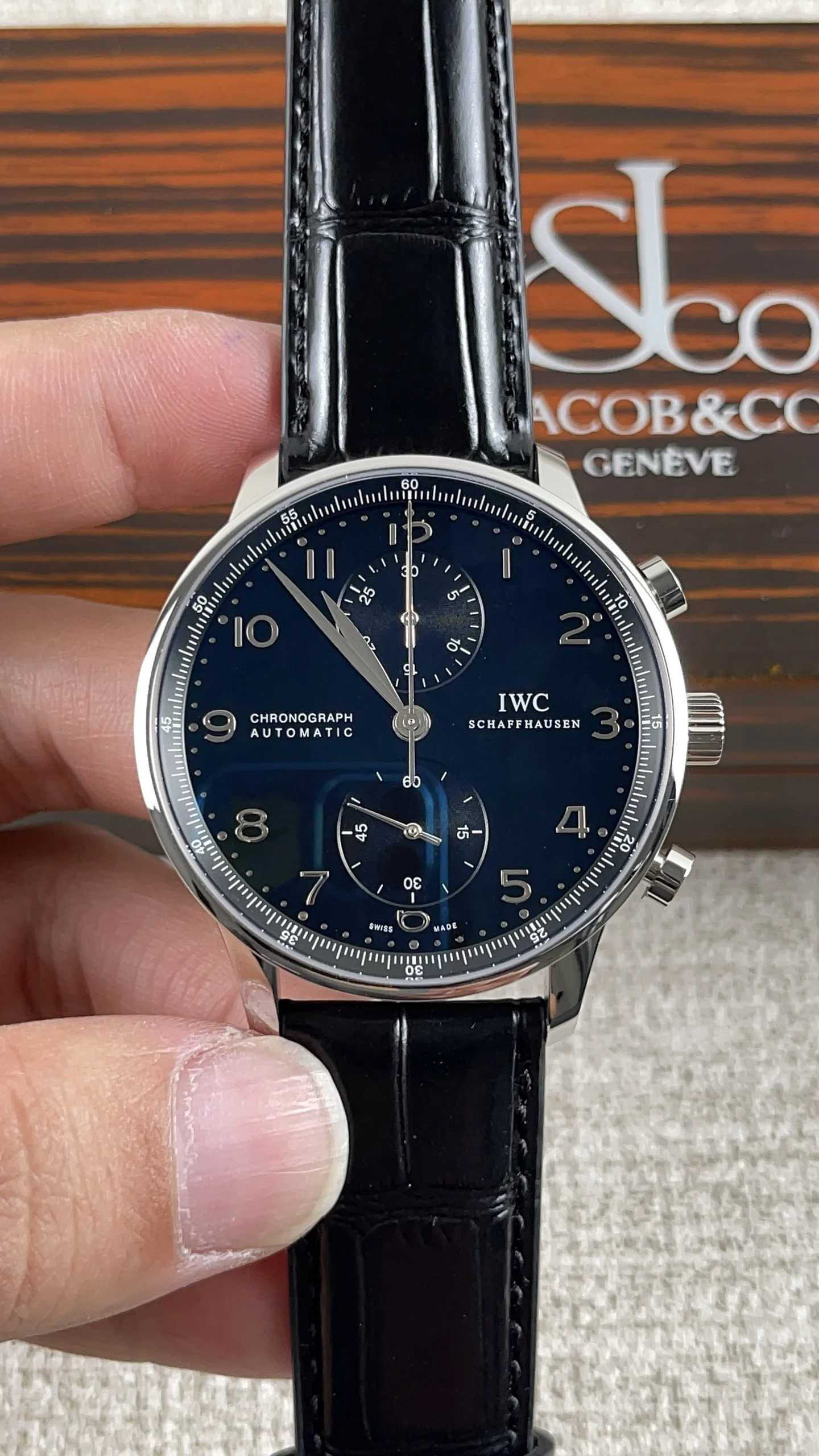 IWC Portugieser Black Dial — photographed off the sweep