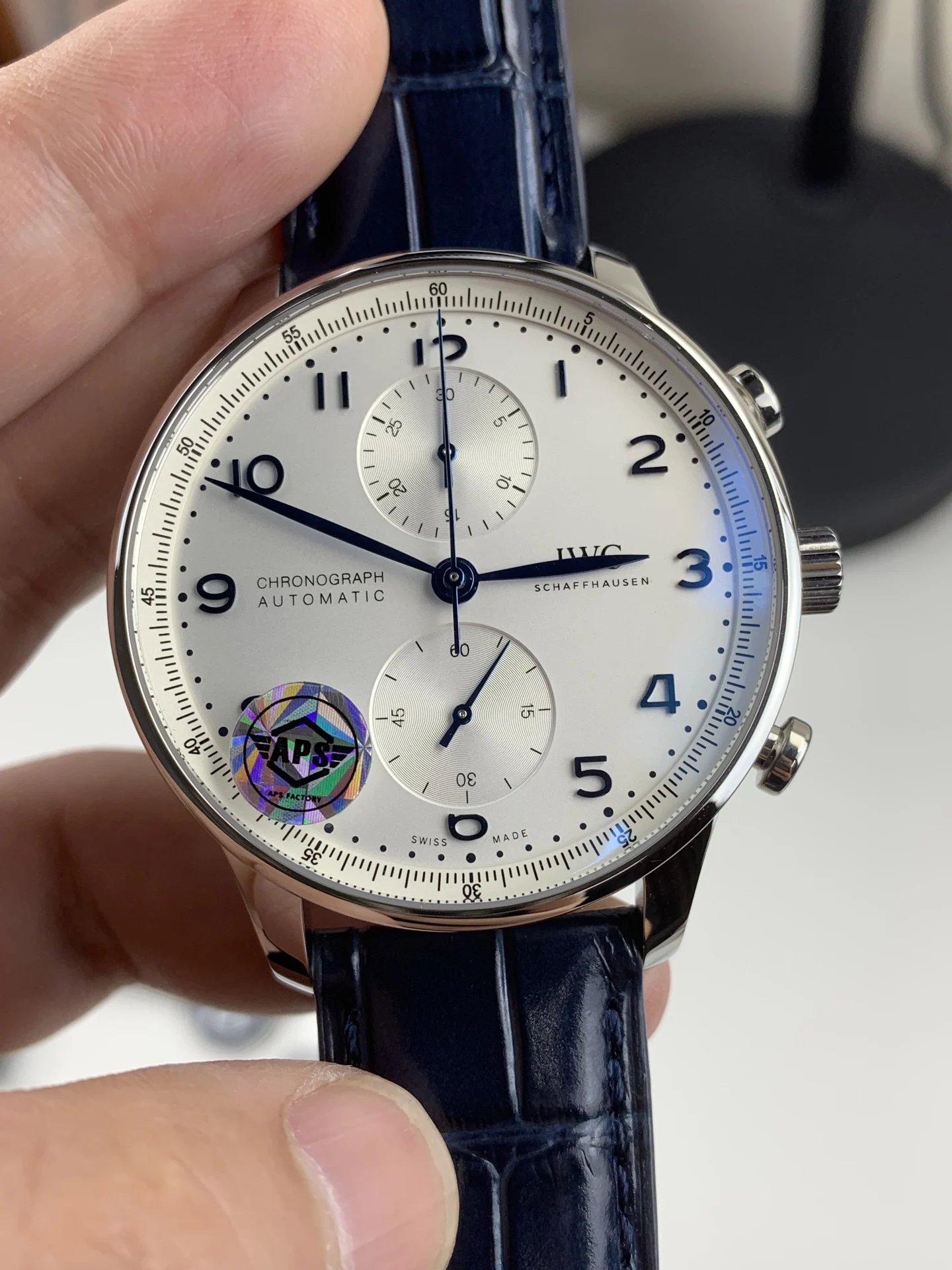 IWC Portugieser Blue Dial — photographed off the sweep
