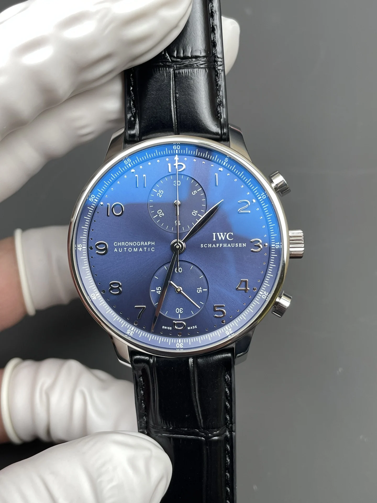 IWC Portugieser Blue Dial — photographed off the sweep
