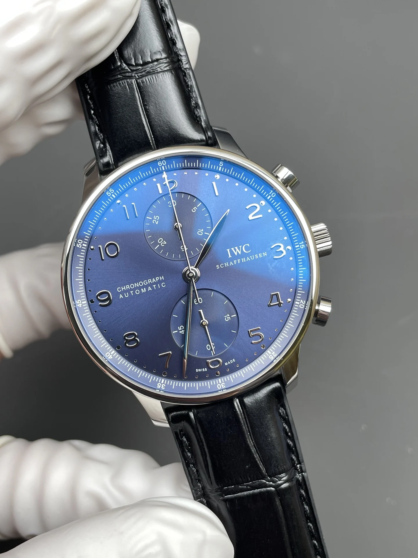 IWC Portugieser Blue Dial — photographed off the sweep