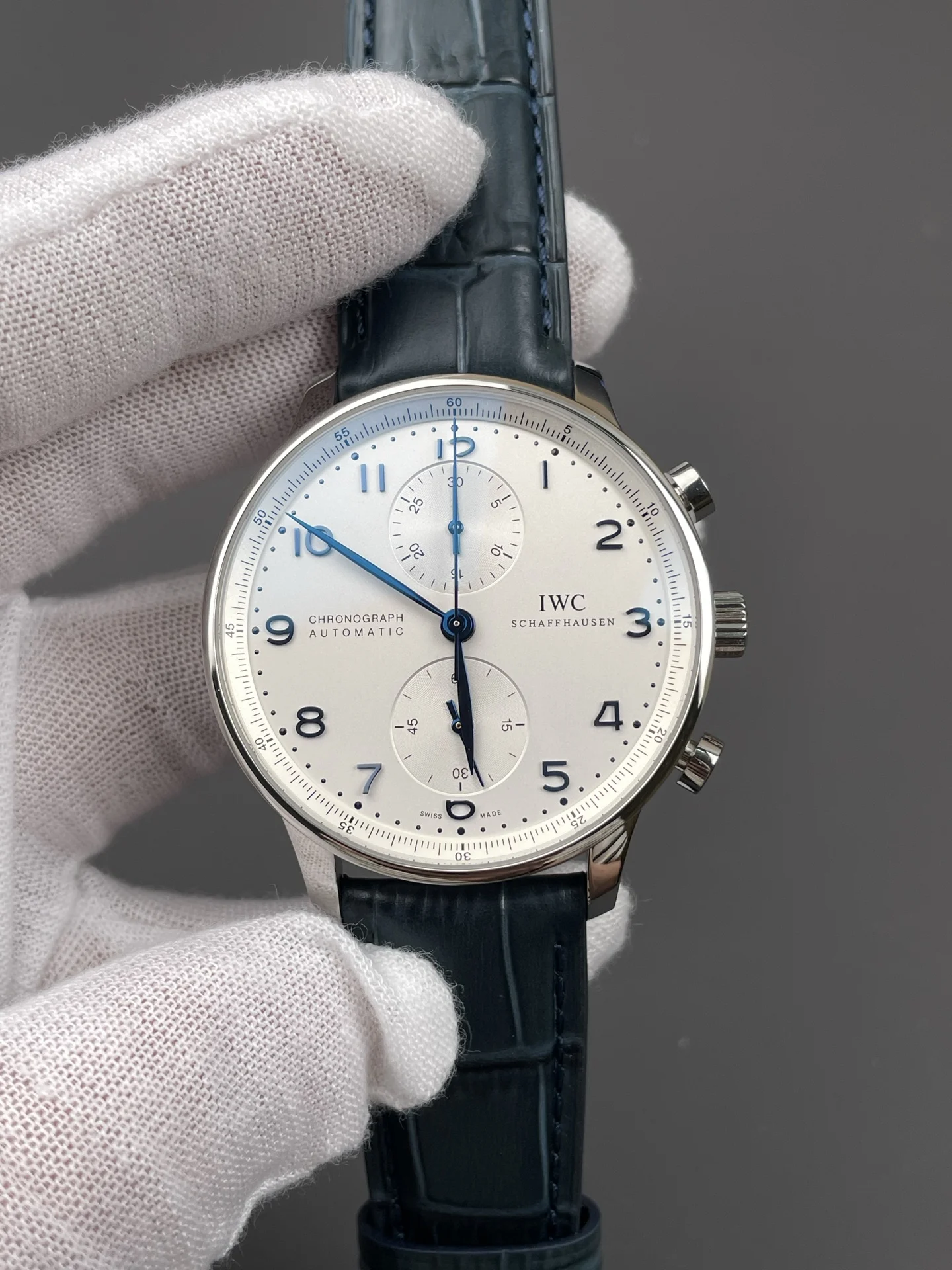 IWC Portugieser Blue Dial — photographed off the sweep