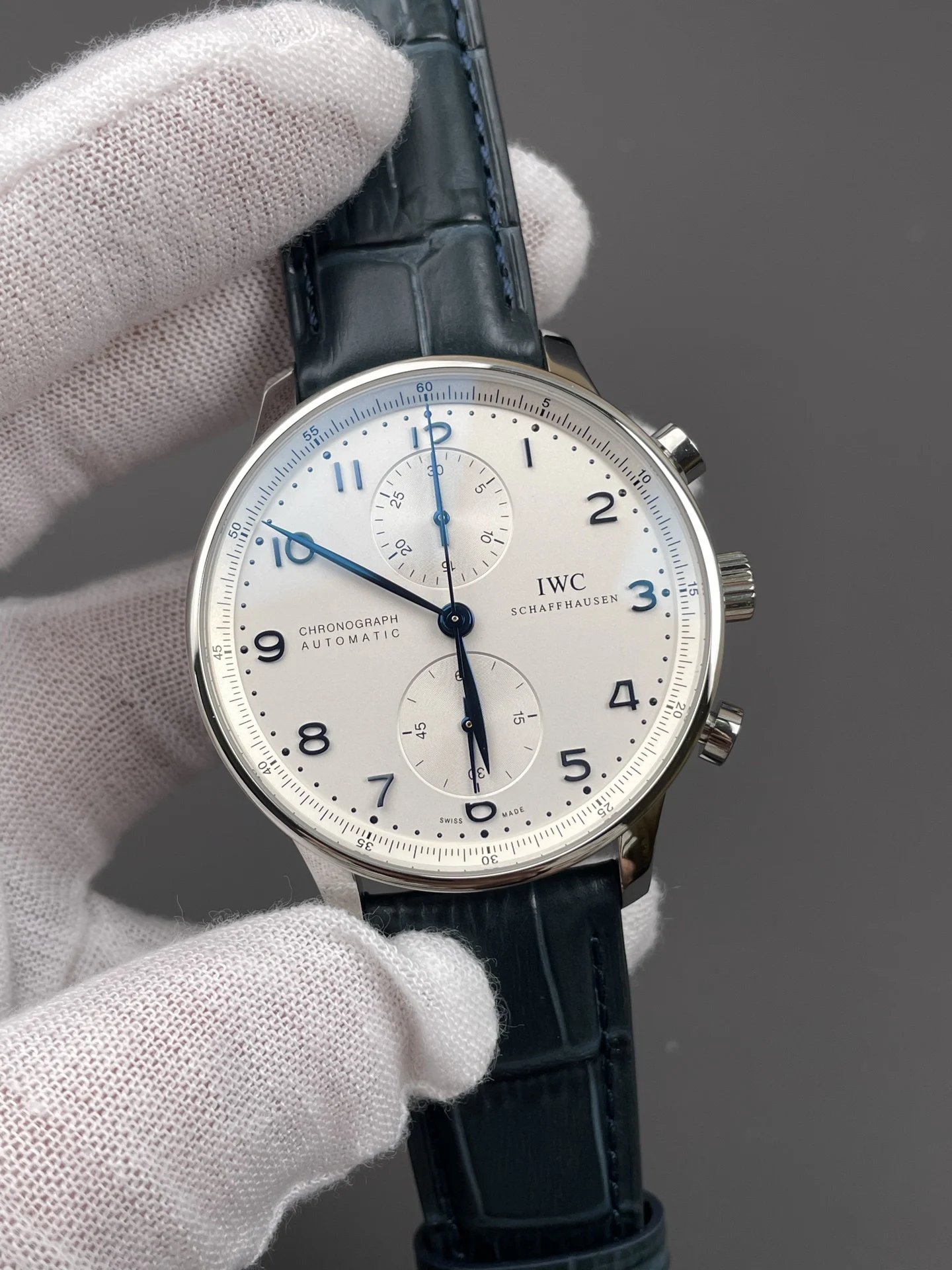 IWC Portugieser Blue Dial — photographed off the sweep
