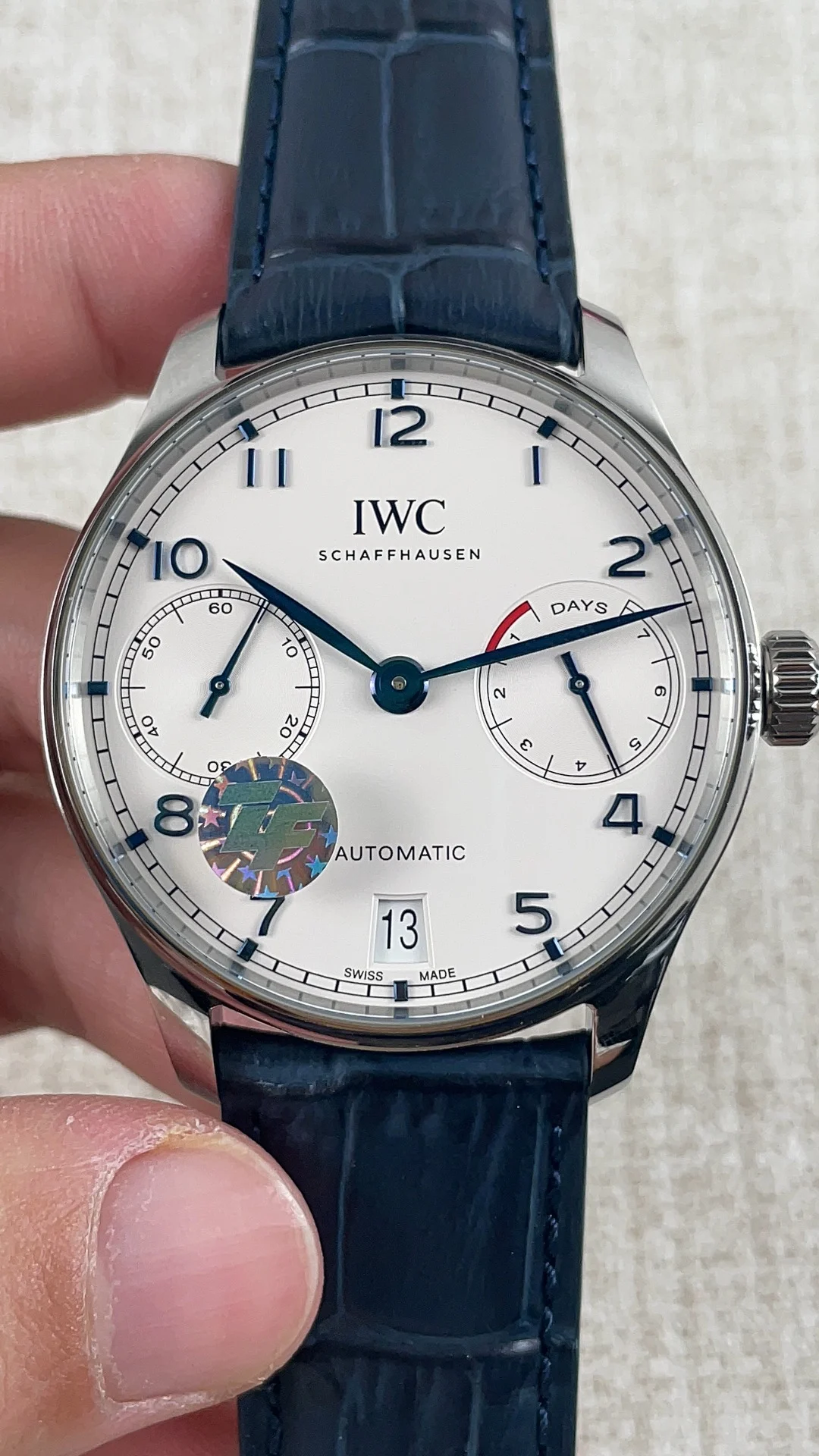 IWC Portugieser Blue Dial — photographed off the sweep